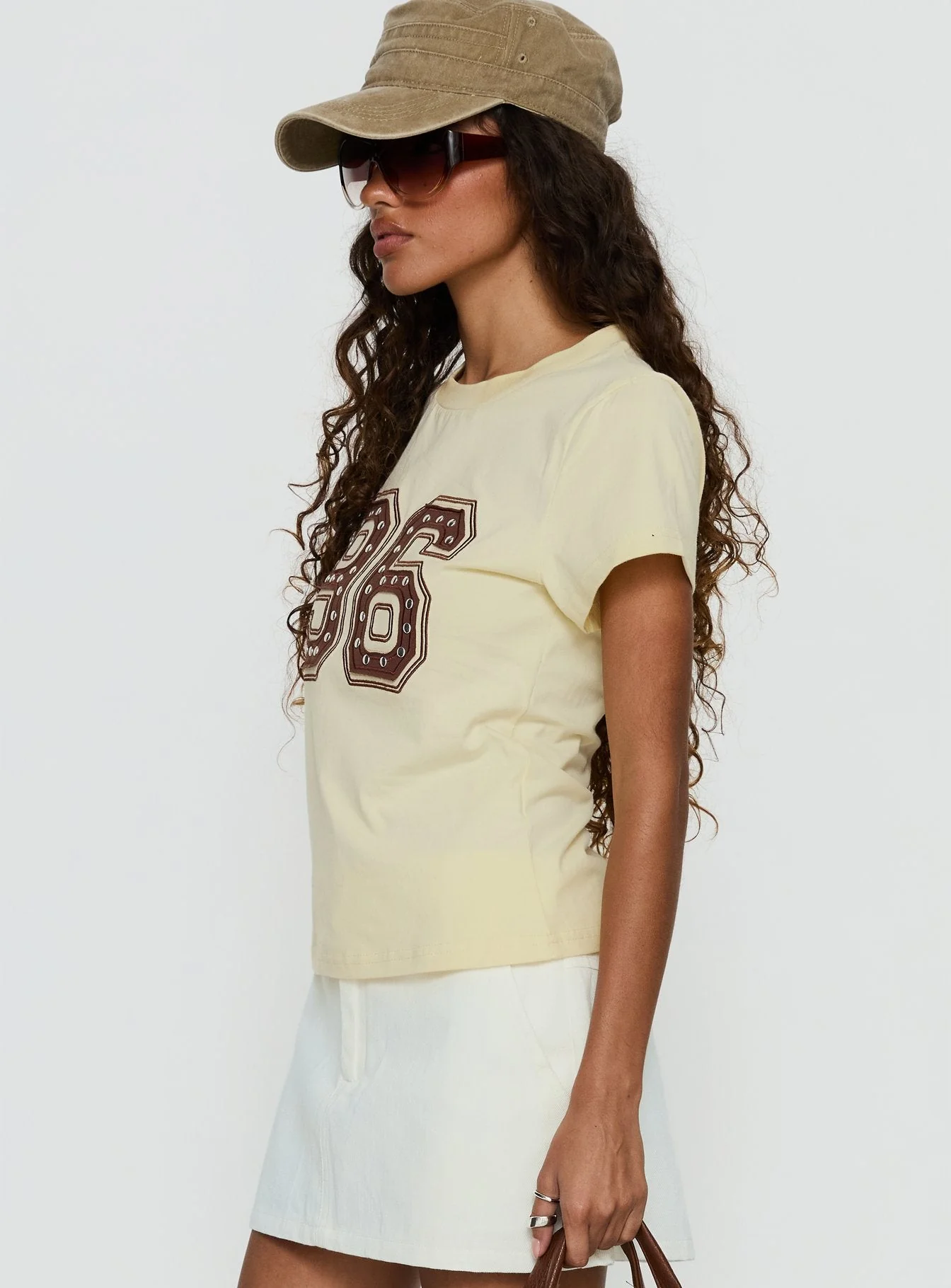 96 Charm Studded Graphic Baby Tee Yellow - Image 4