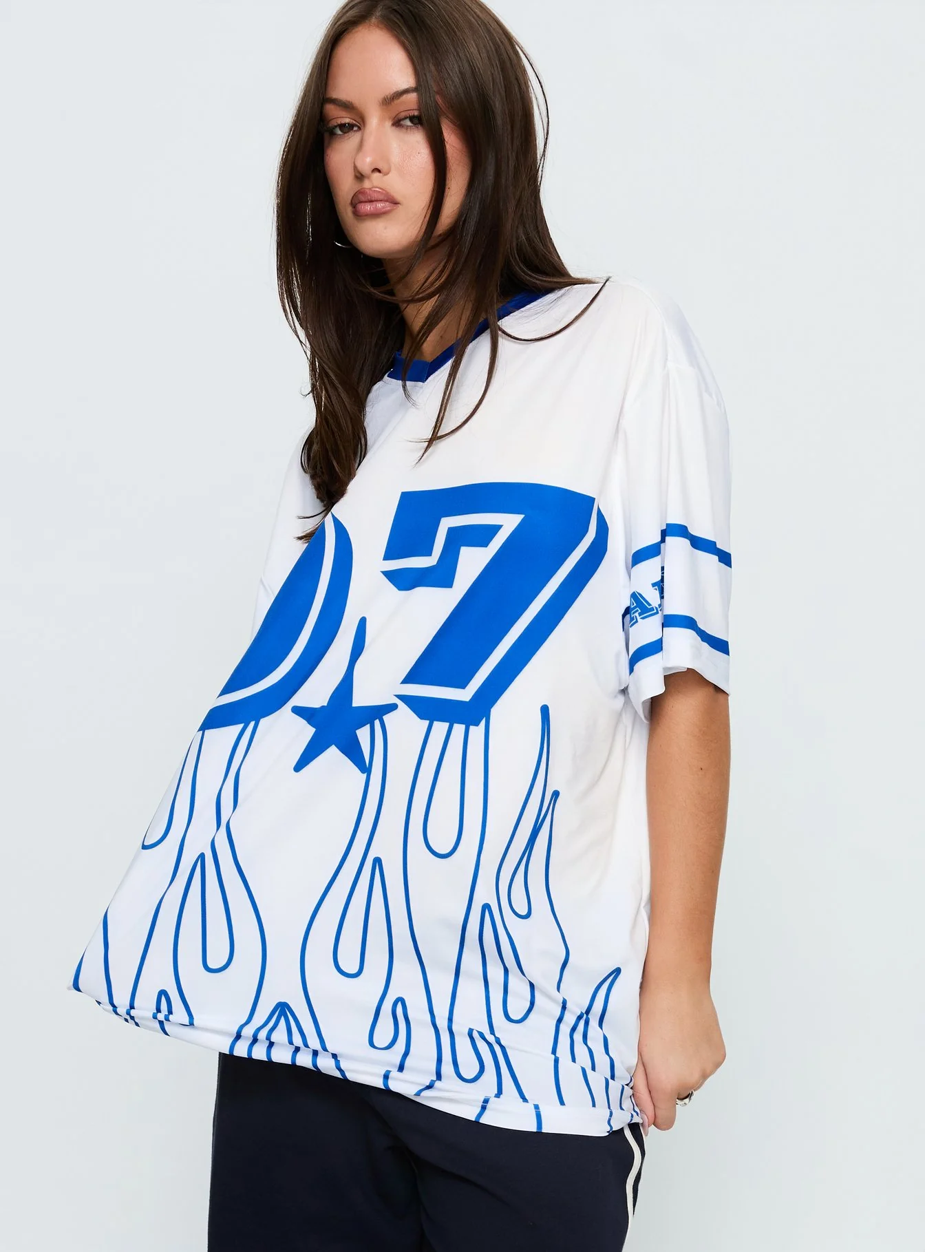 97 Sportstar Oversized Jersey Graphic Top White / Blue - Image 4