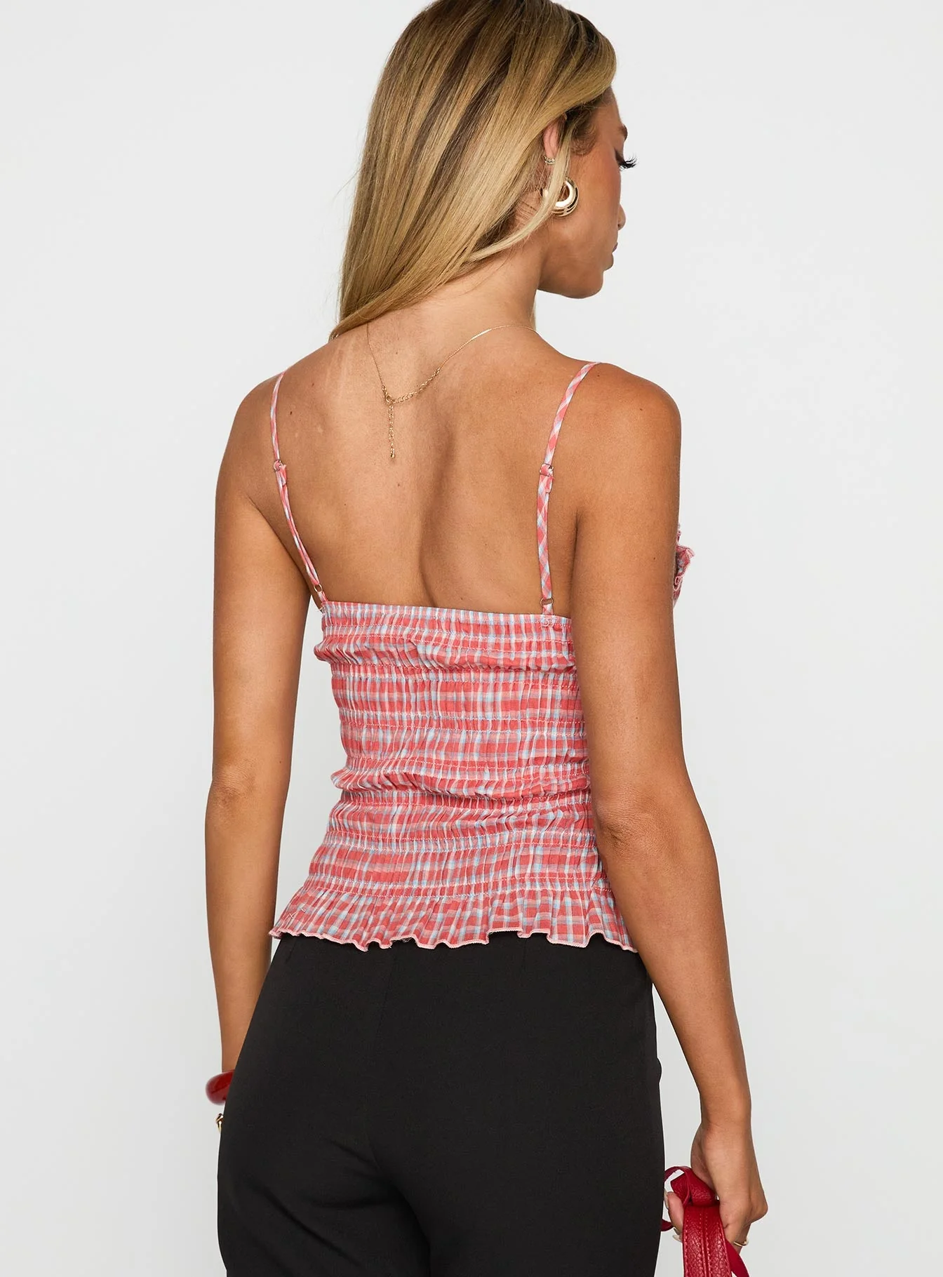 A Girl So Pretty Ruched Top Red Gingham - Image 5
