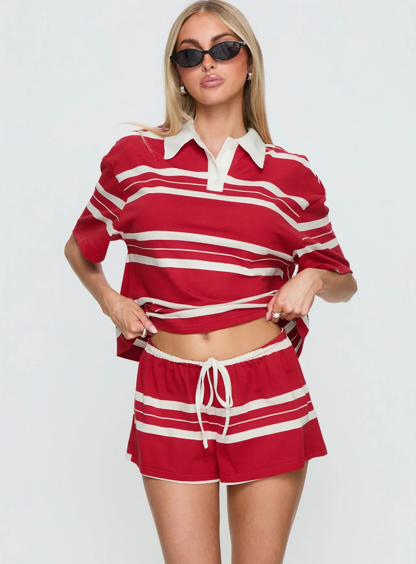 Aaren Drawstring Shorts Red Stripe - Image 2