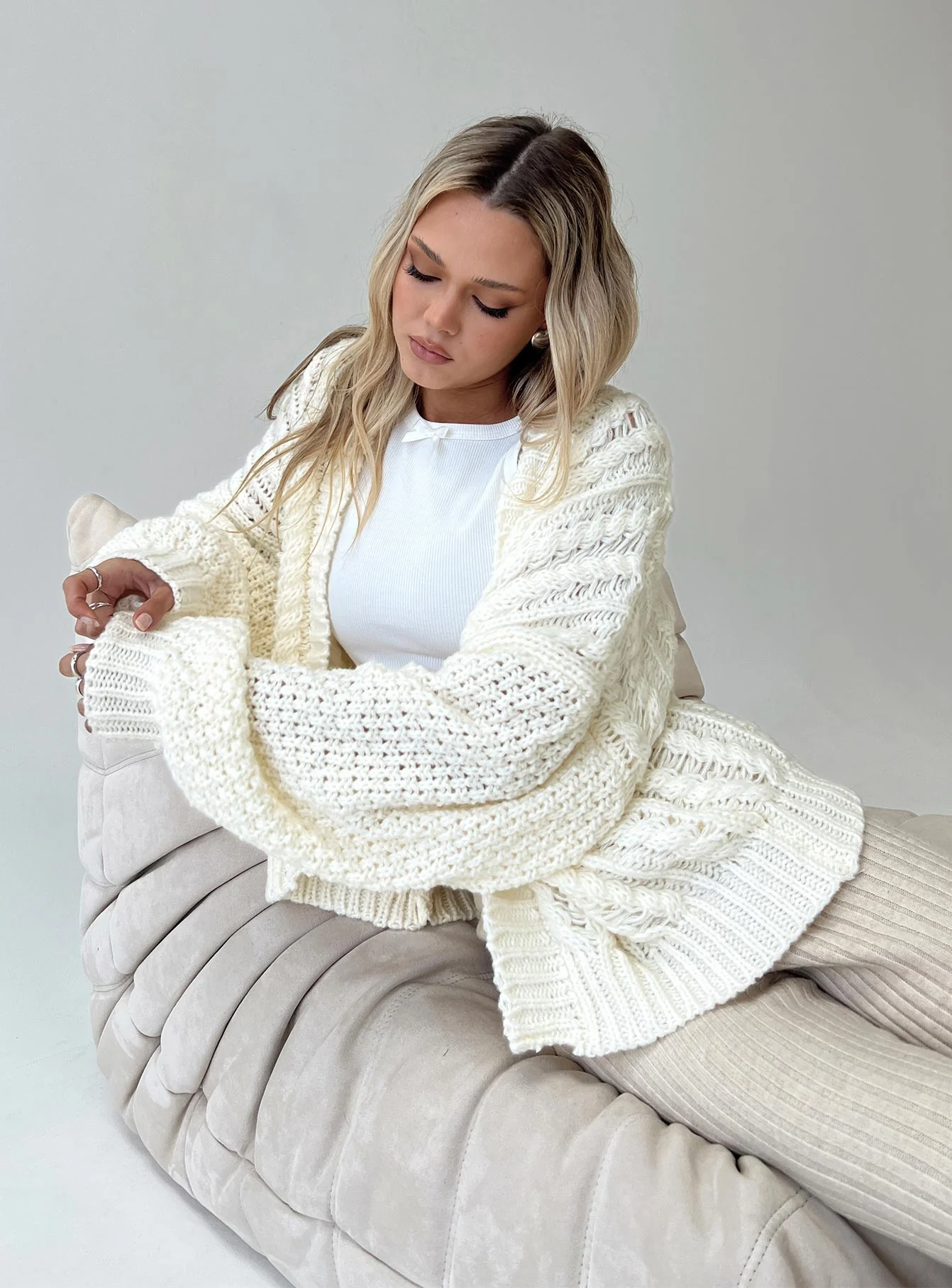 Abner Cable Cardigan Cream - Image 6