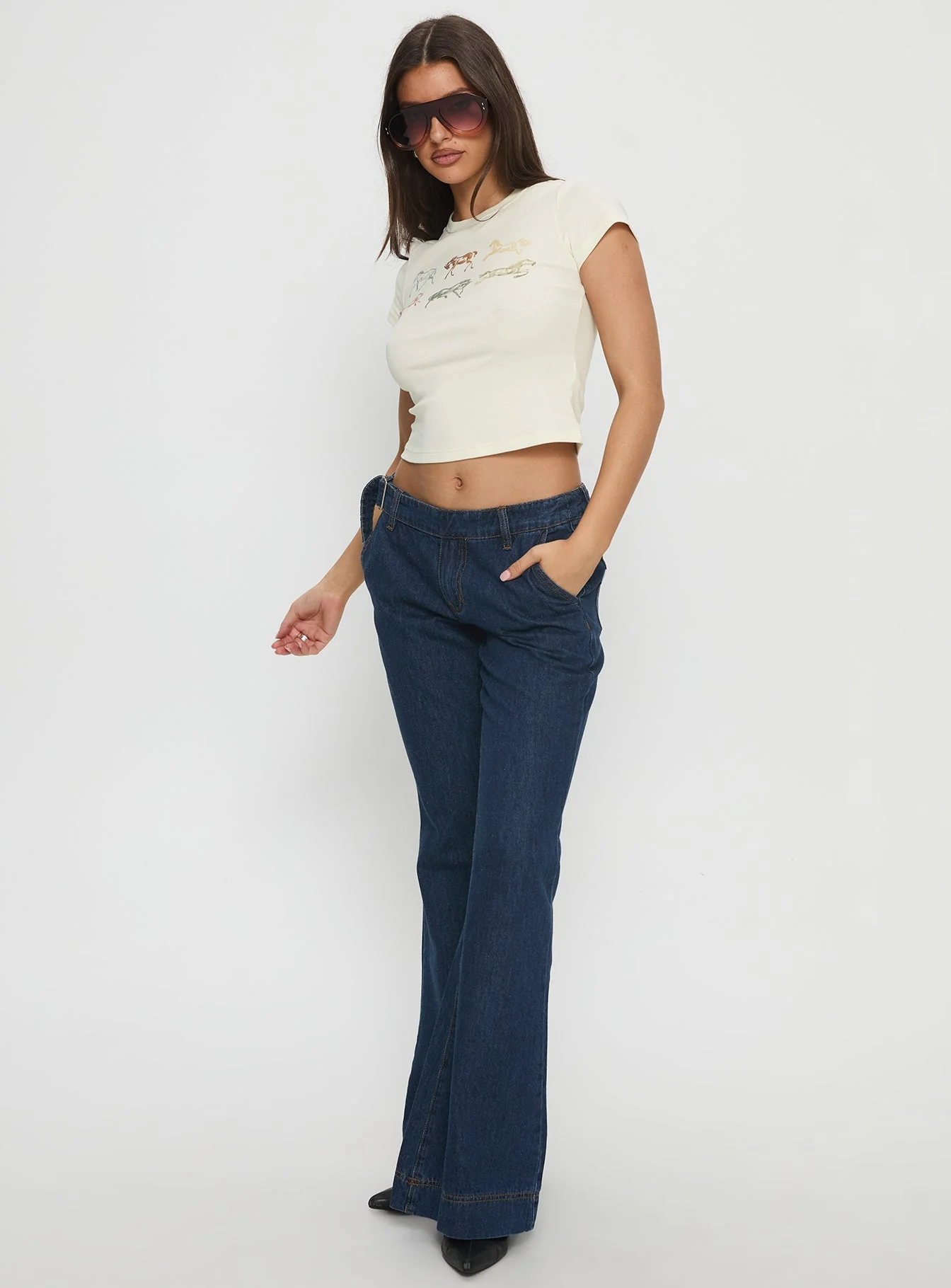 Acapulco Low Rise Flare Jeans Dark Blue Wash - Image 4
