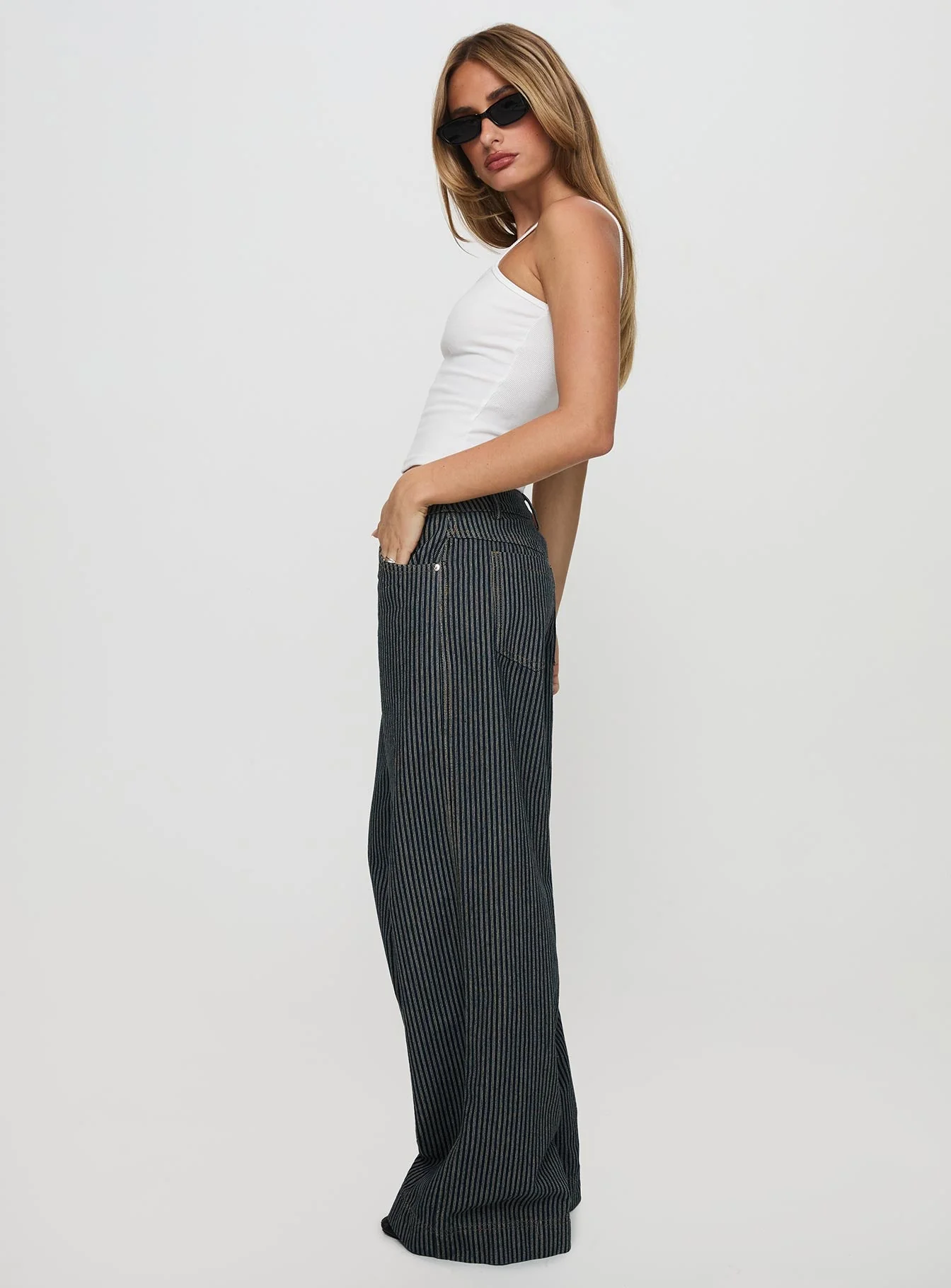 Actually Invested Low Rise Pants Denim Stripe - Image 5