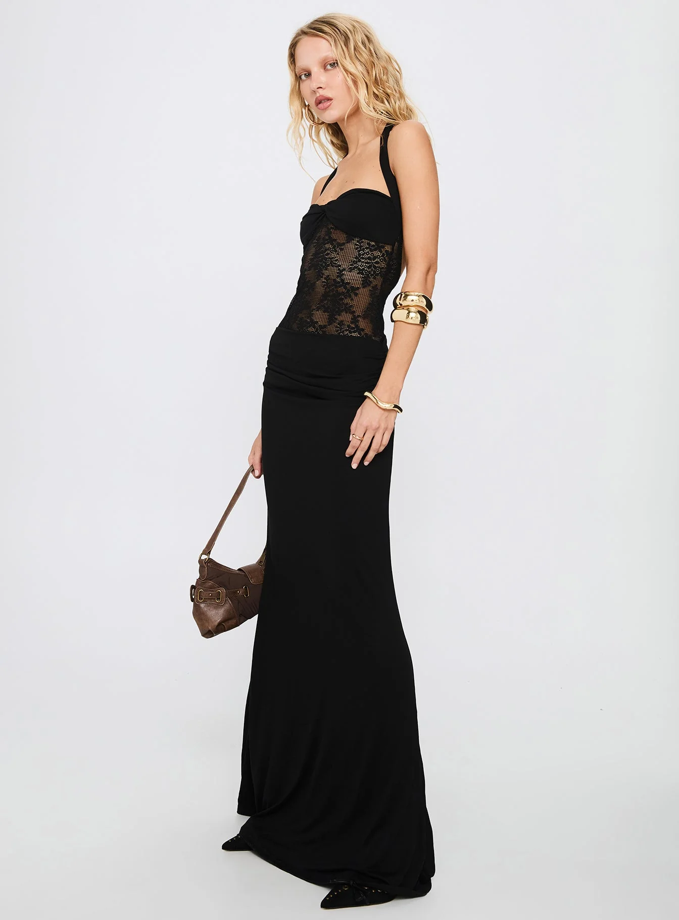 Adalyne Lace Halter Maxi Dress Black - Image 4