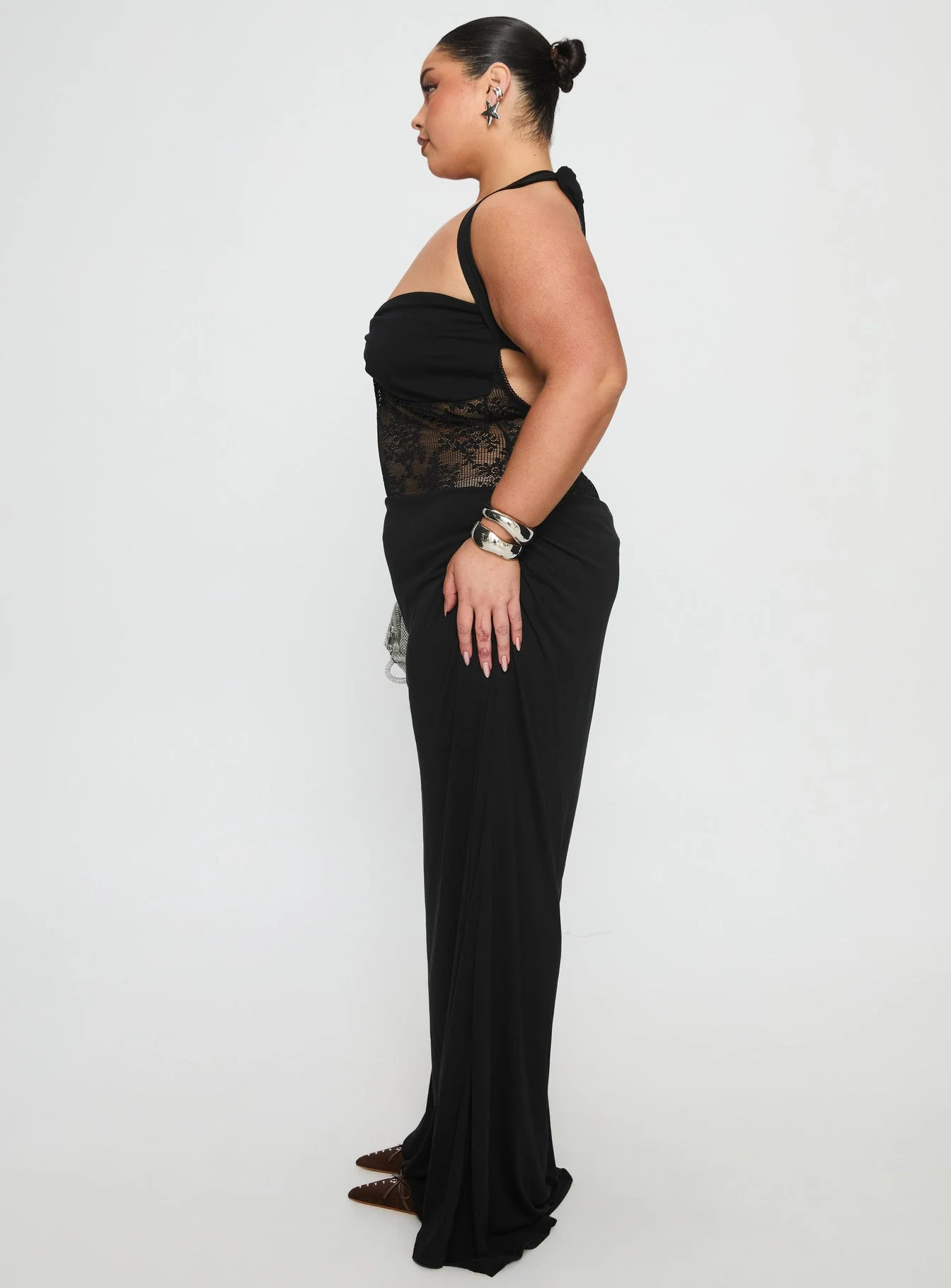 Adalyne Lace Halter Maxi Dress Black Curve - Image 3