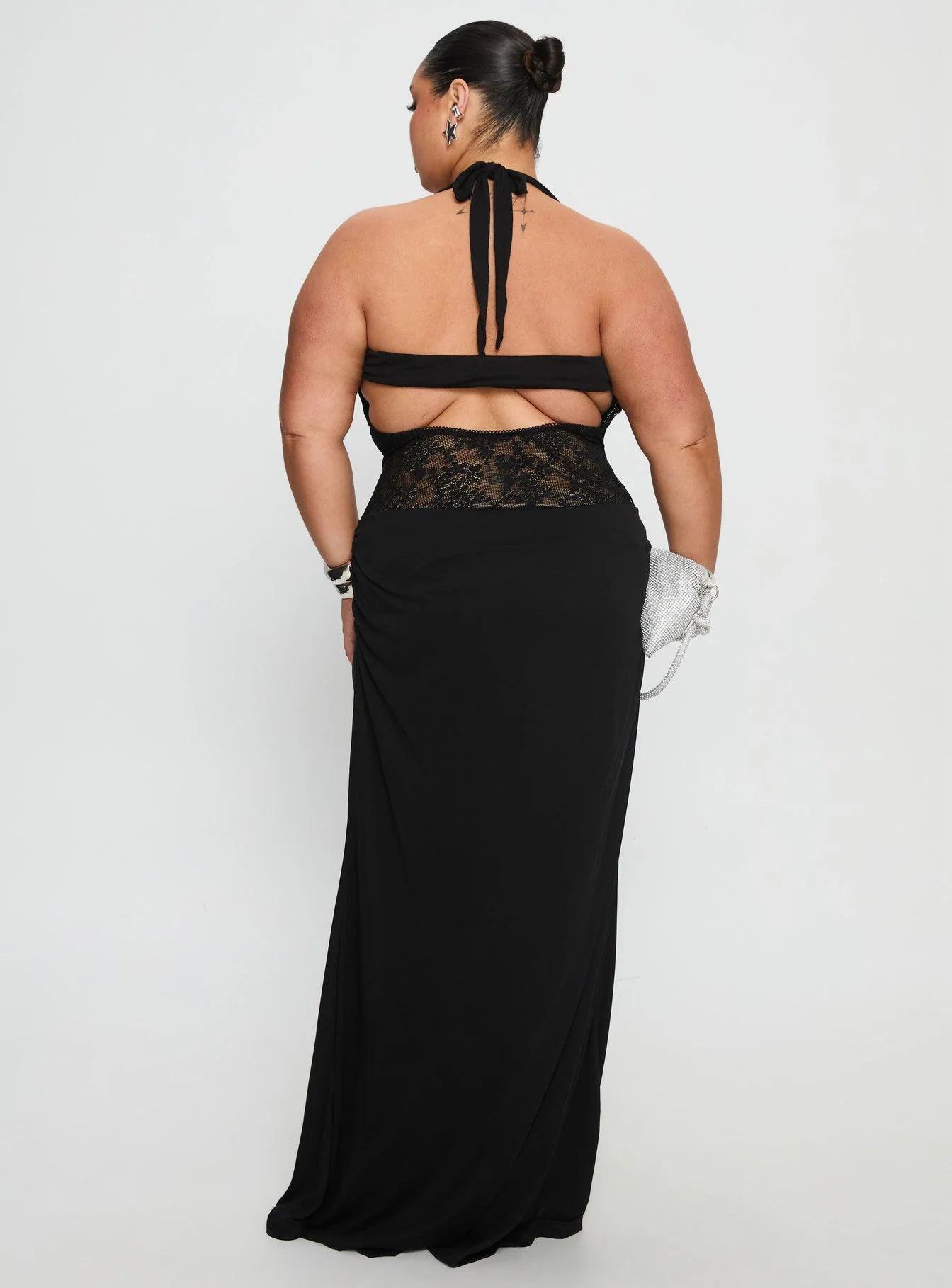Adalyne Lace Halter Maxi Dress Black Curve - Image 4
