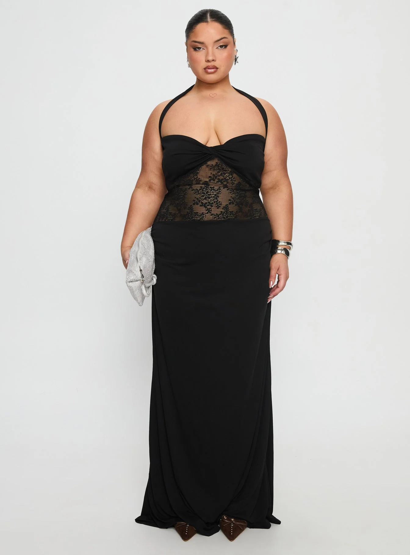 Adalyne Lace Halter Maxi Dress Black Curve - Image 6