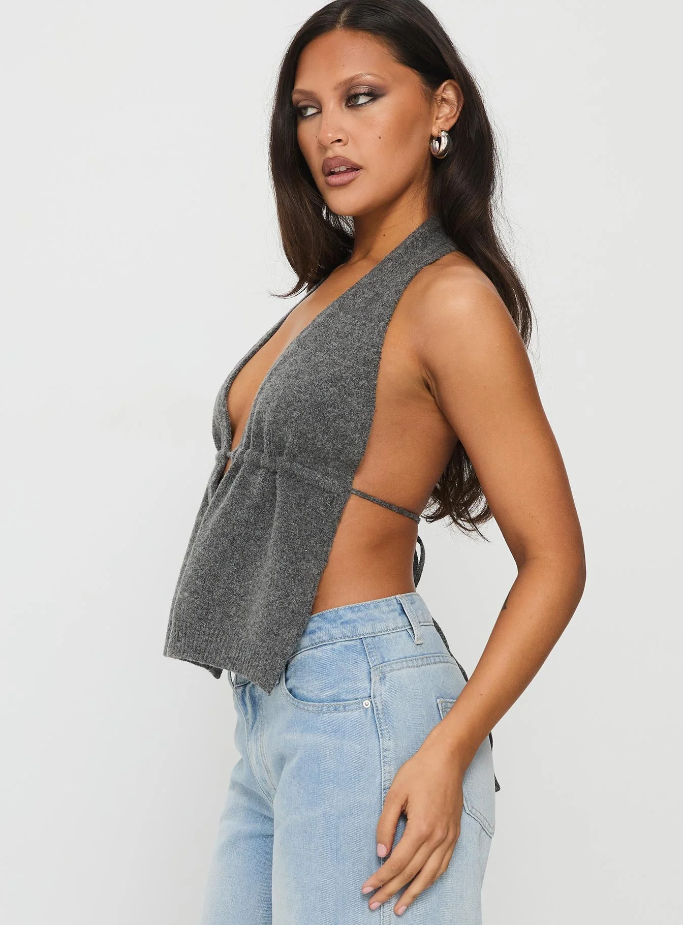 Addilyn Knit Halter Top Dark Grey - Image 3