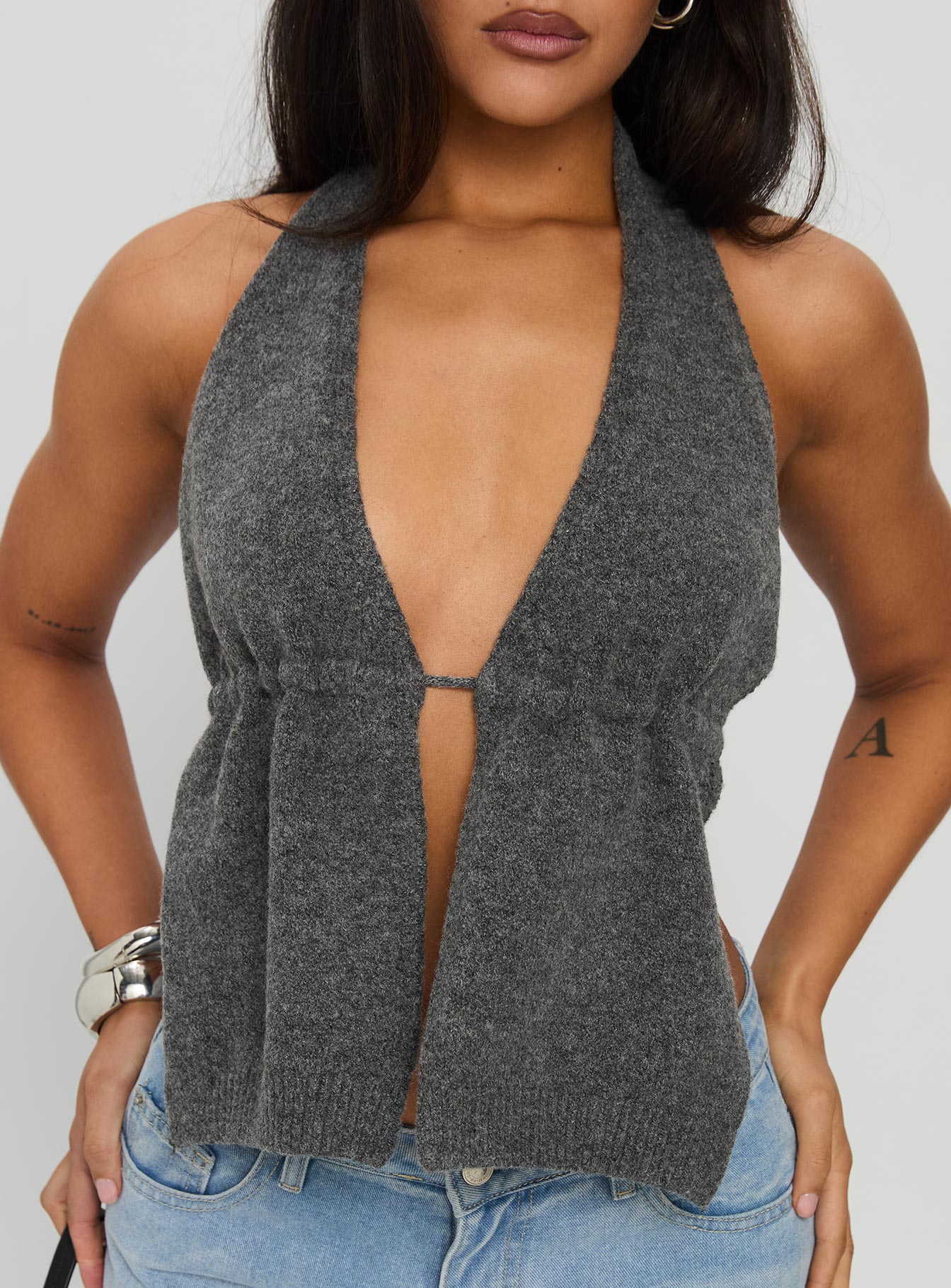 Addilyn Knit Halter Top Dark Grey - Image 5