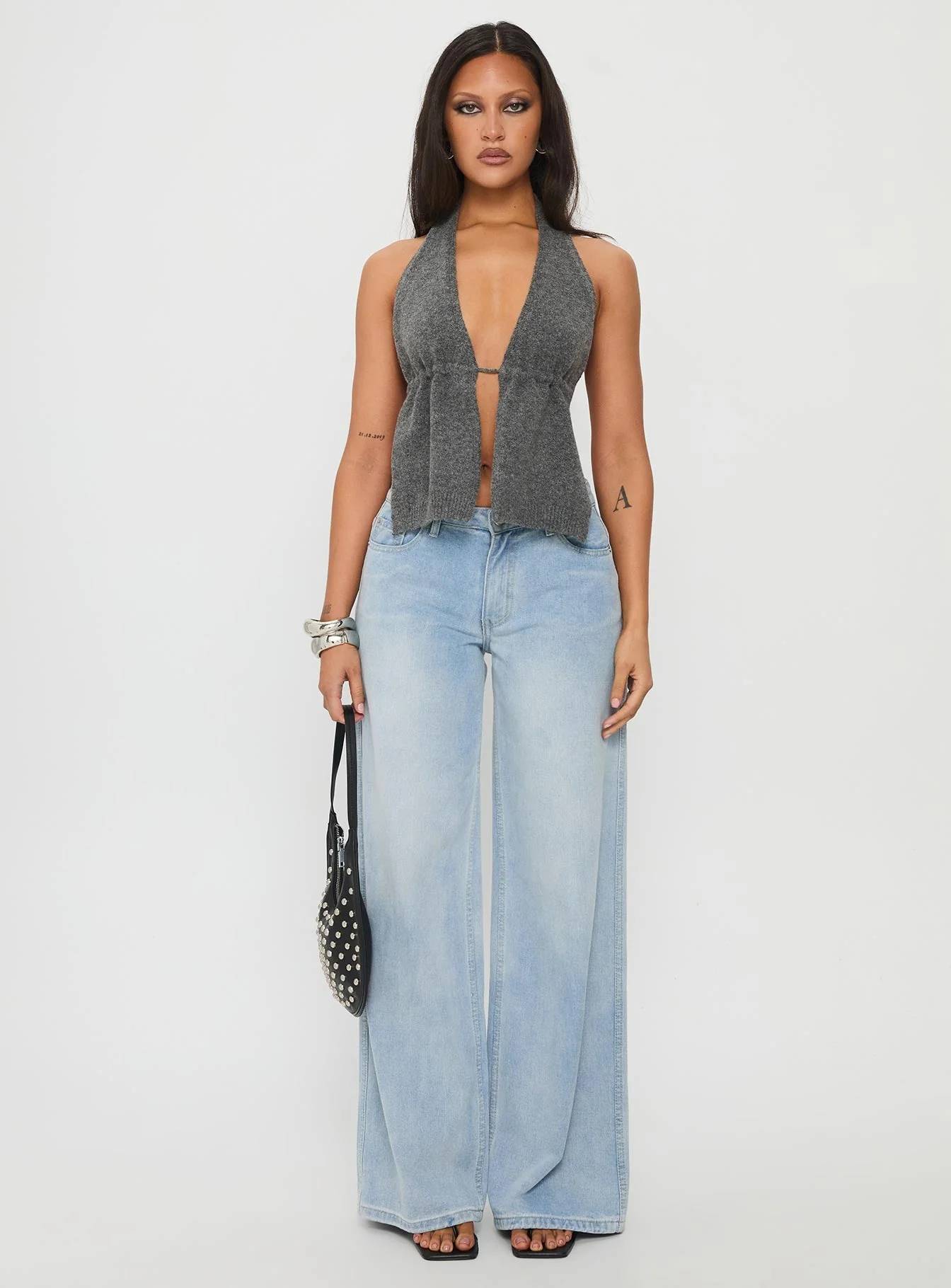 Addilyn Knit Halter Top Dark Grey - Image 6