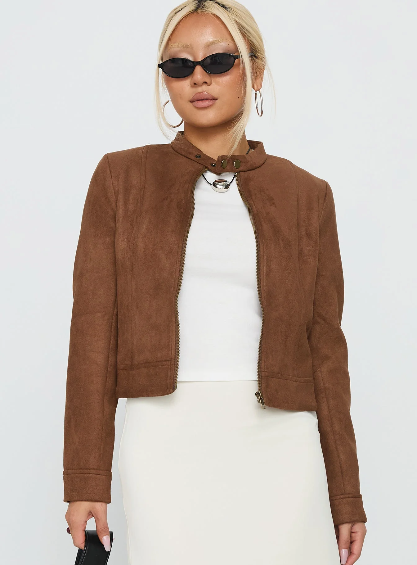 Addisyn Faux Suede Slim Jacket Brown - Image 2