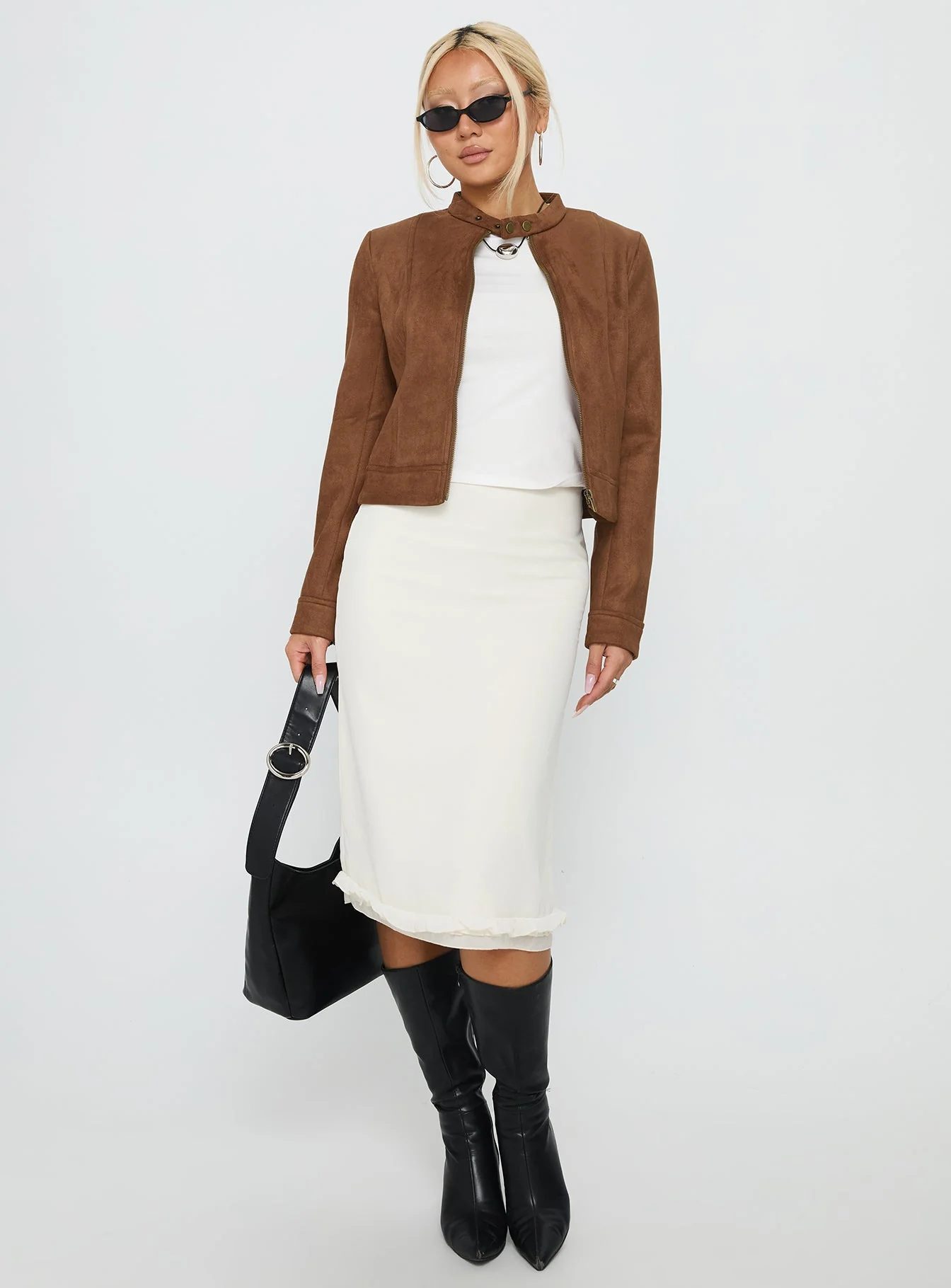 Addisyn Faux Suede Slim Jacket Brown - Image 3