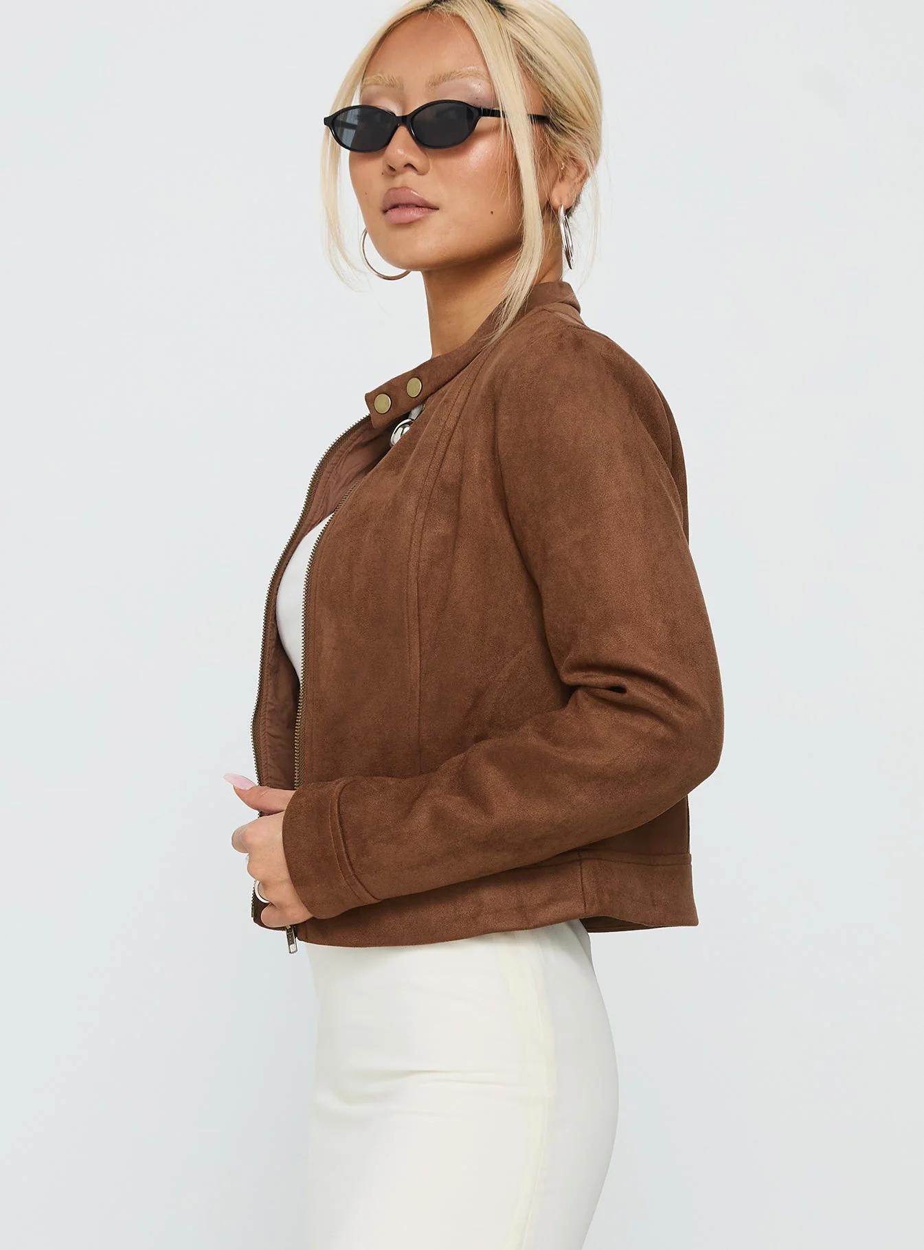Addisyn Faux Suede Slim Jacket Brown - Image 4