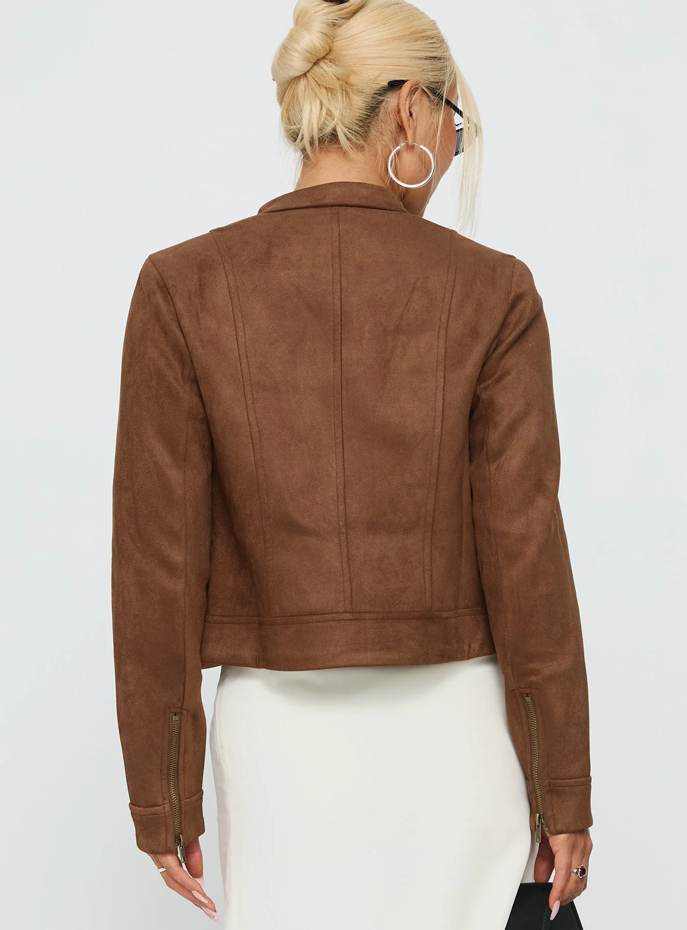 Addisyn Faux Suede Slim Jacket Brown - Image 5