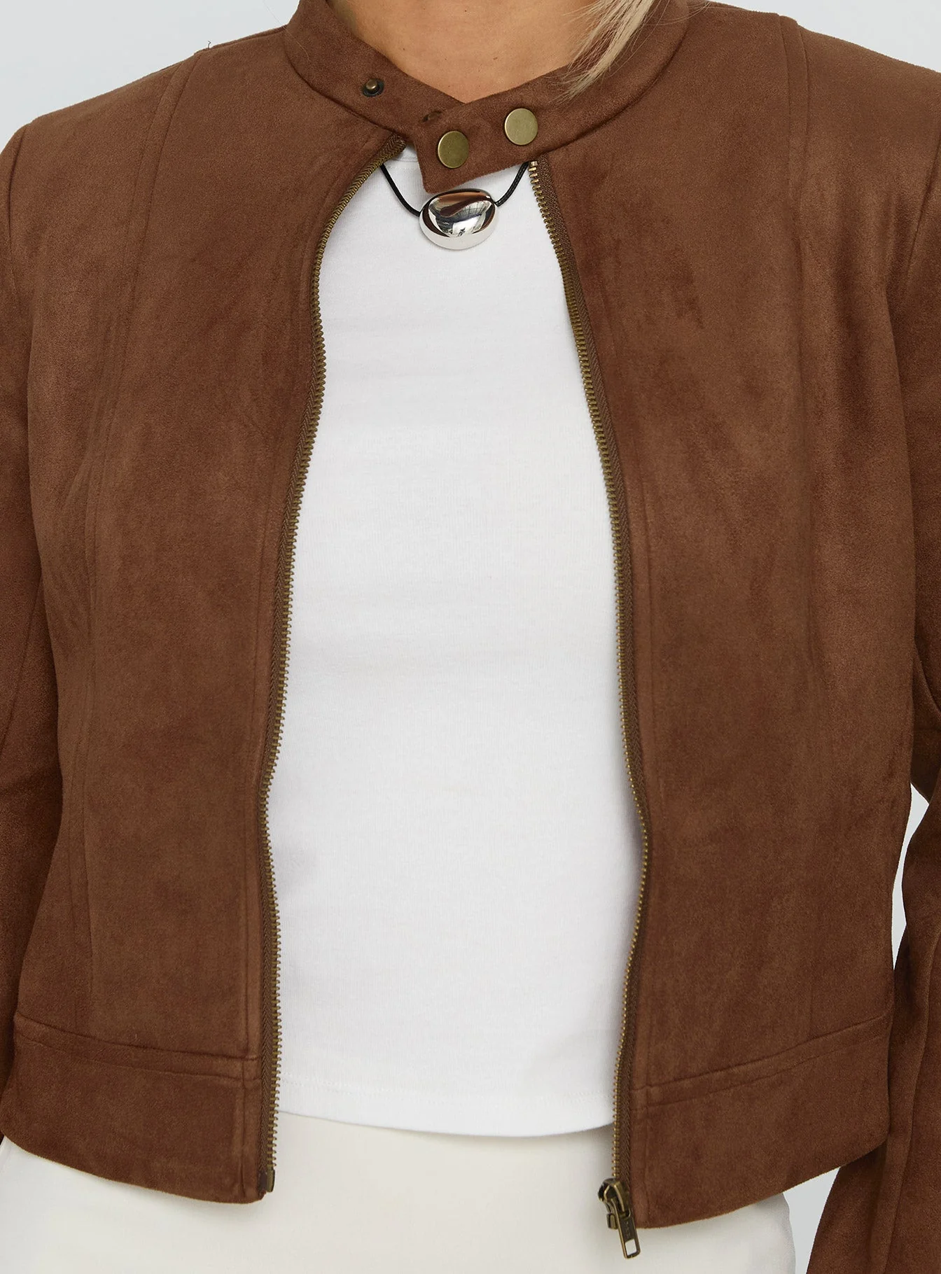 Addisyn Faux Suede Slim Jacket Brown - Image 6