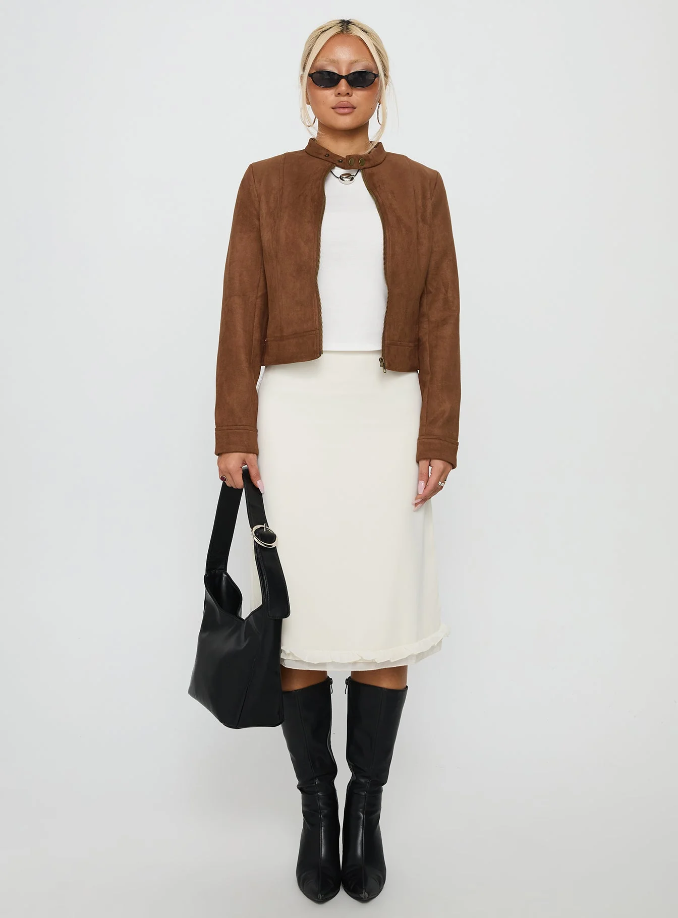 Addisyn Faux Suede Slim Jacket Brown - Image 7