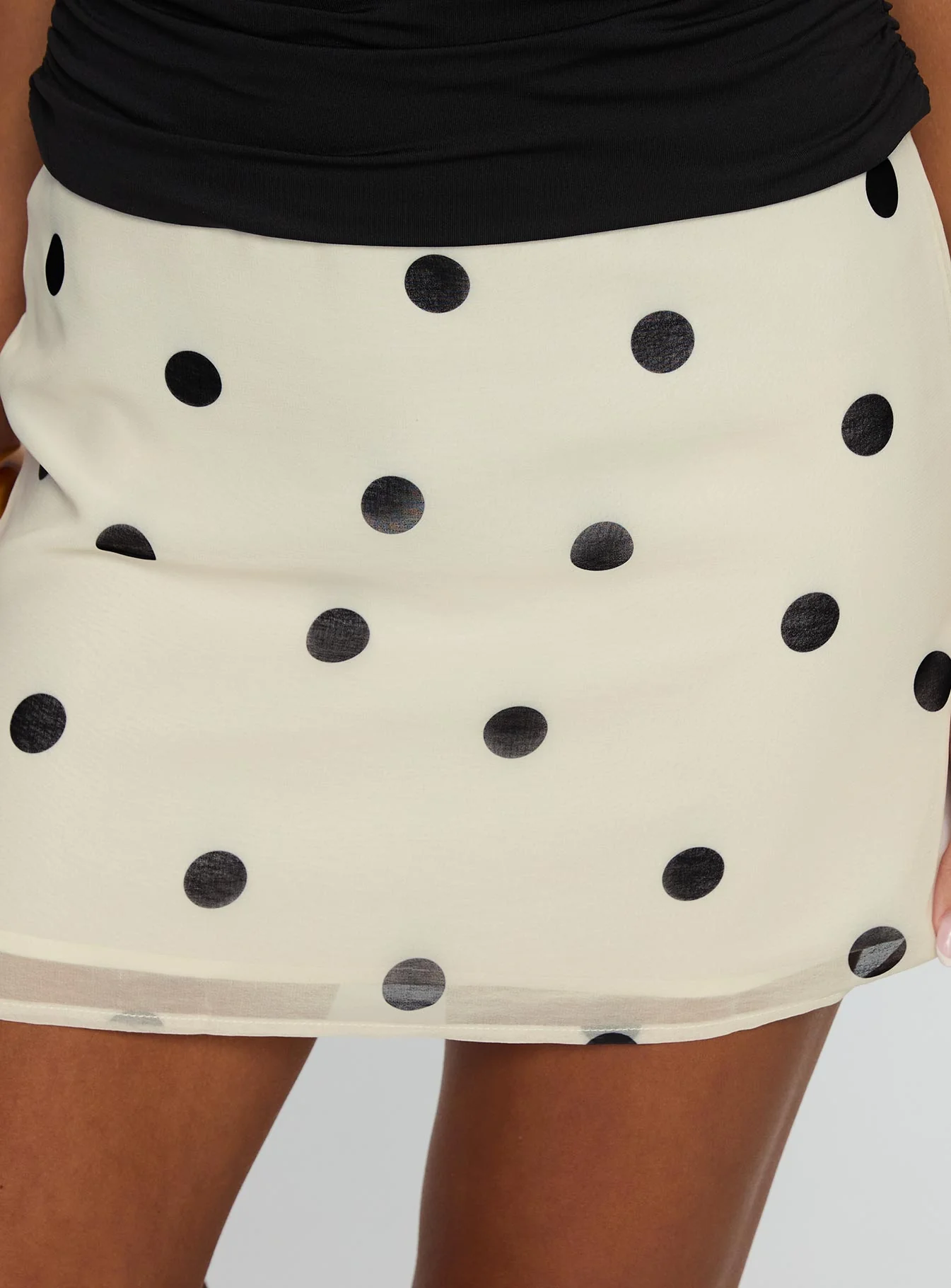 Adelaida Ruffle Mini Skirt Cream Polka Dot - Image 6