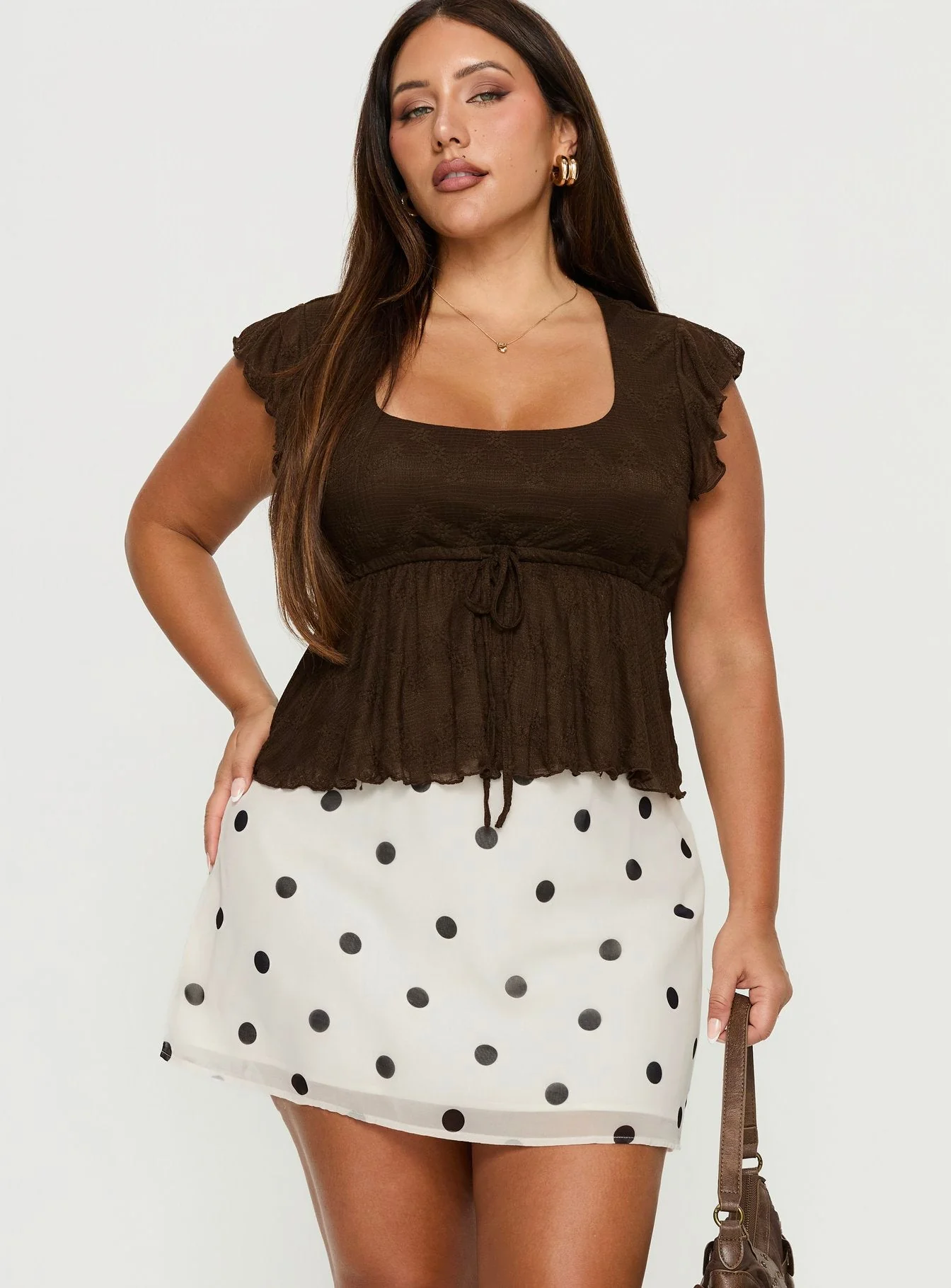 Adelaida Ruffle Mini Skirt Cream Polka Curve - Image 2