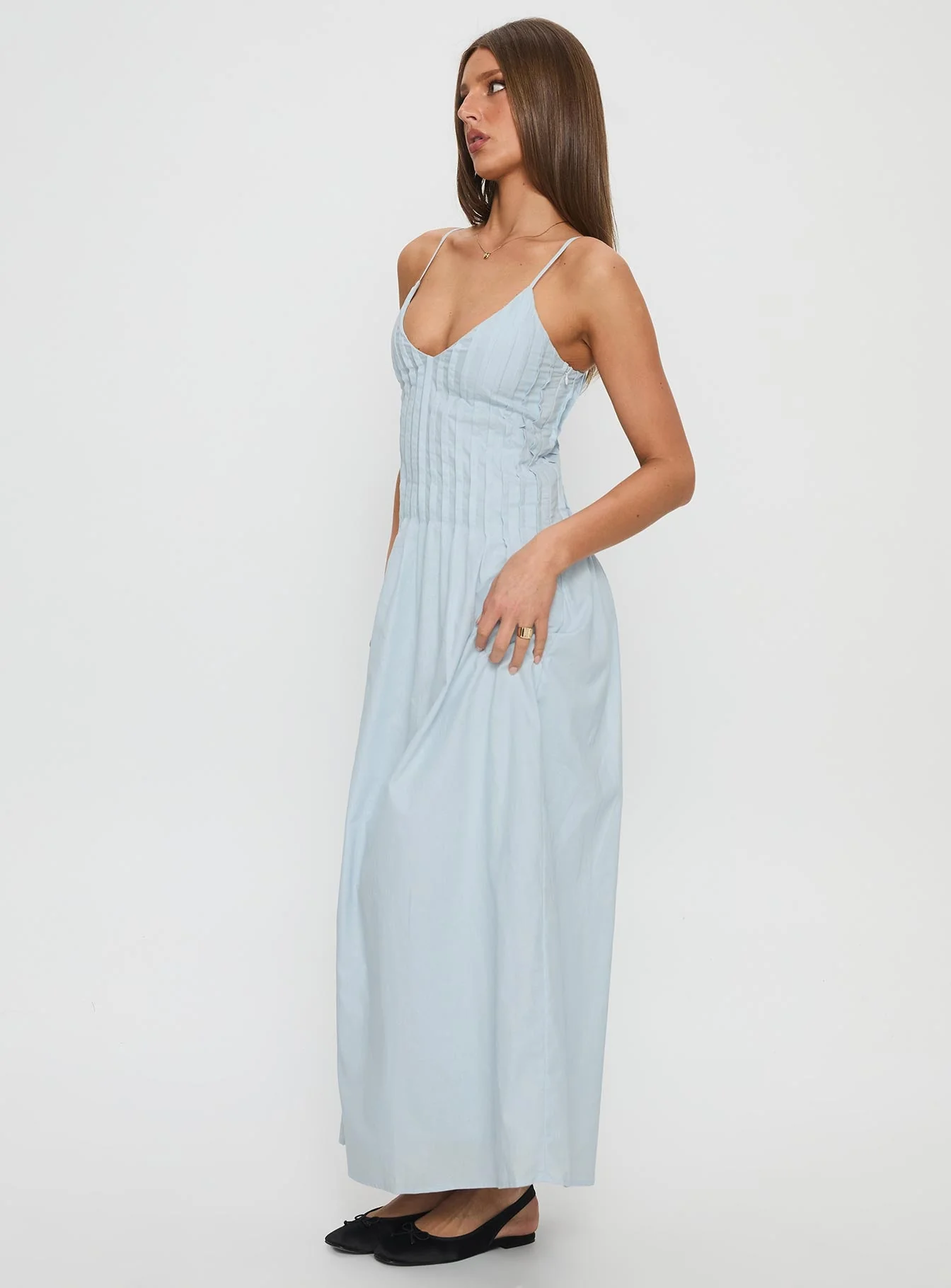 Adriela Pleat Maxi Dress Blue - Image 4