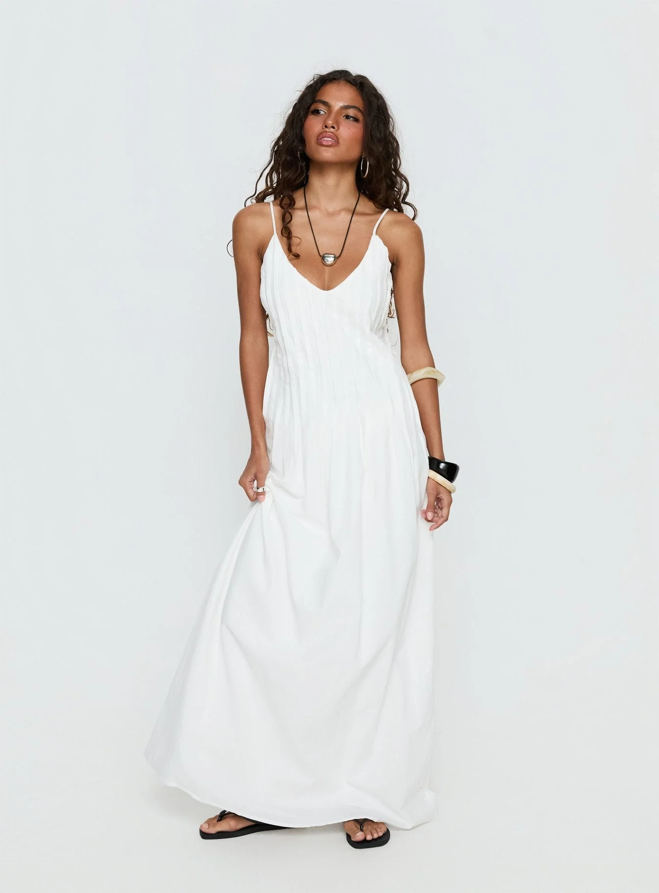 Adriela Pleat Maxi Dress White - Image 2