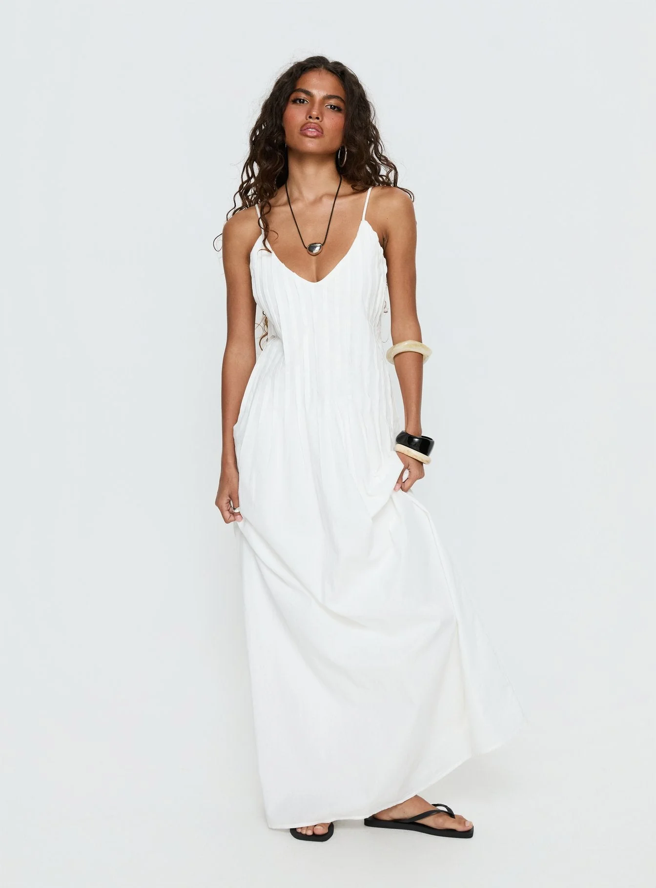 Adriela Pleat Maxi Dress White - Image 3