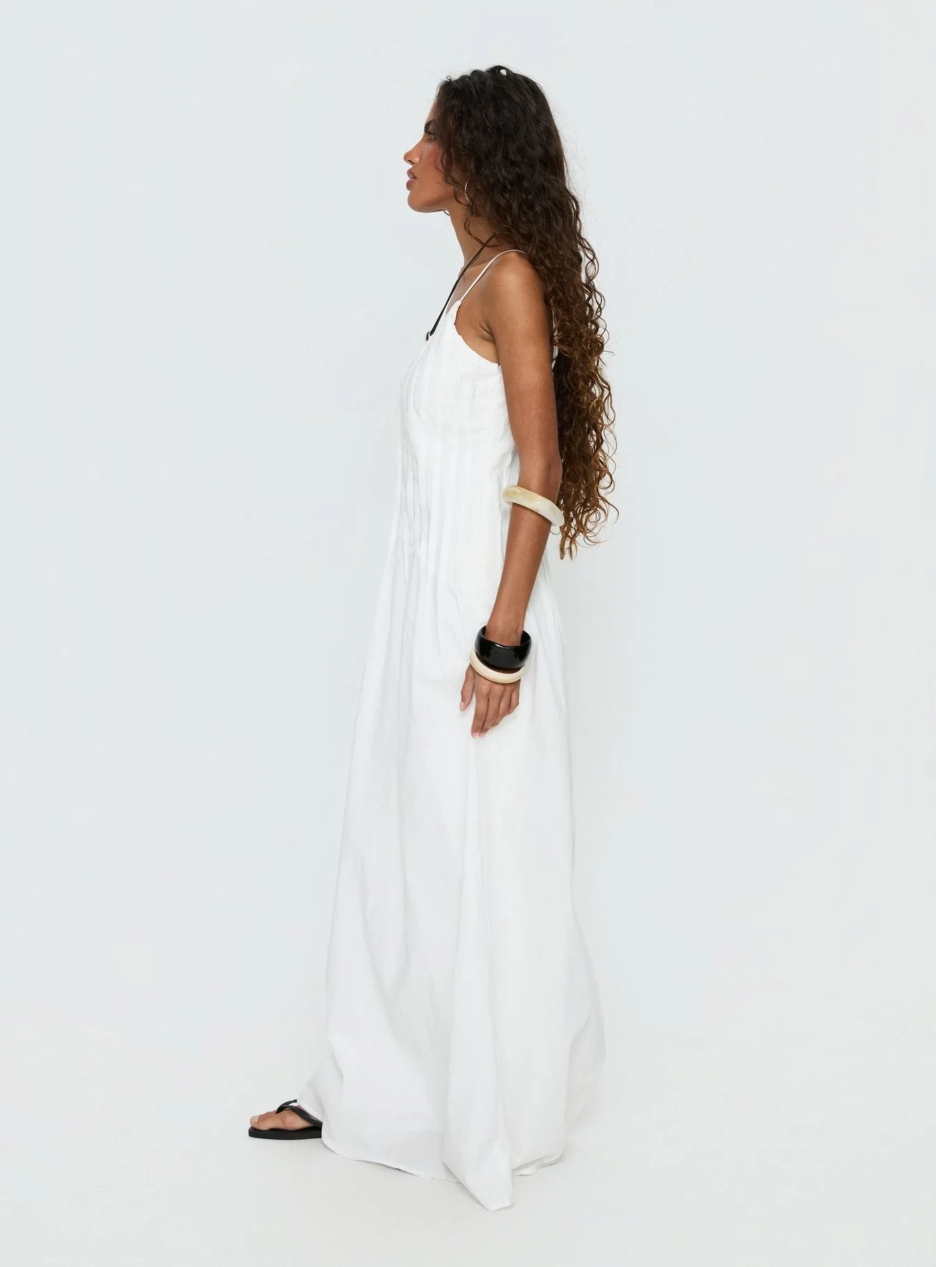 Adriela Pleat Maxi Dress White - Image 4