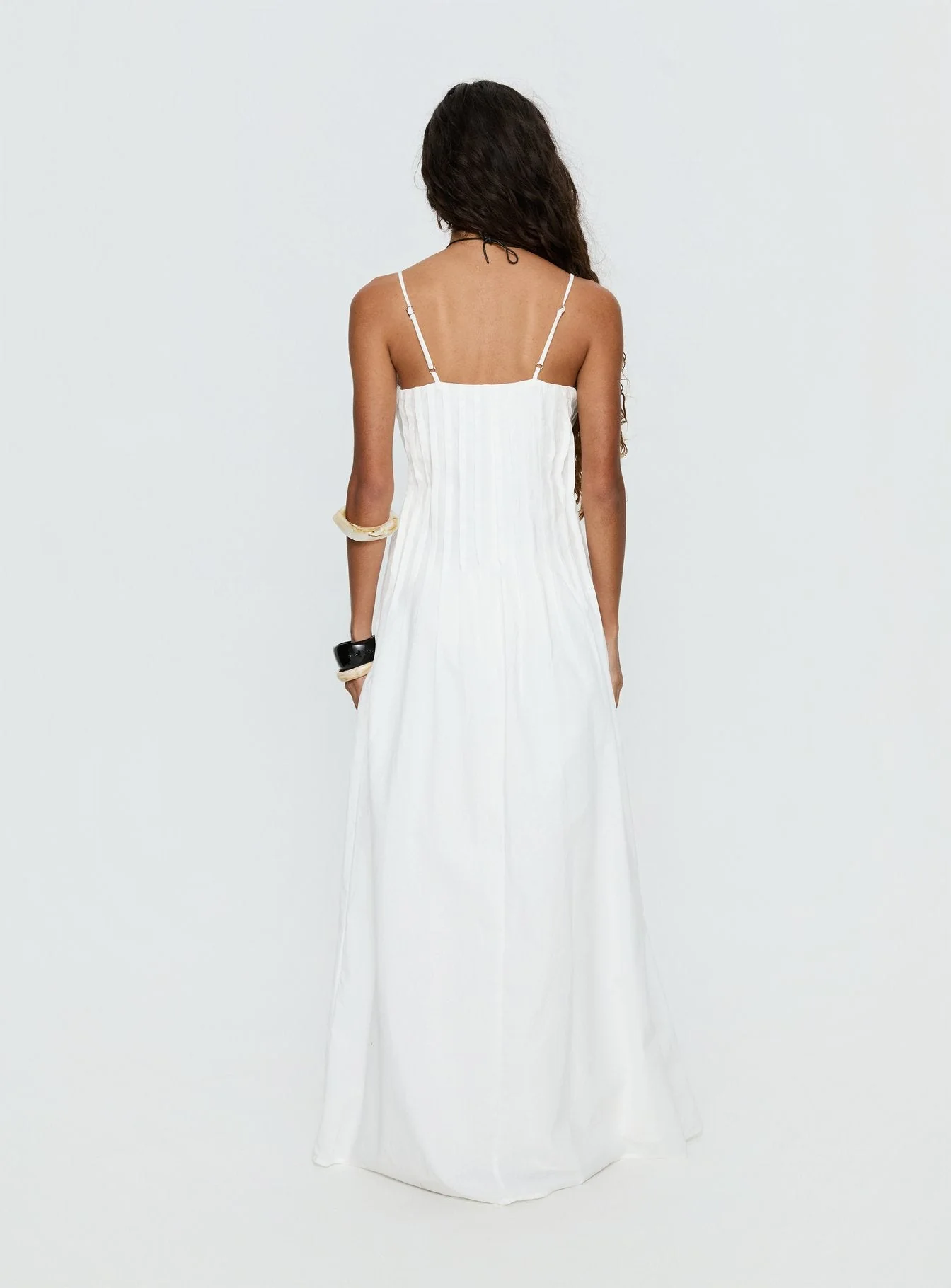 Adriela Pleat Maxi Dress White - Image 5