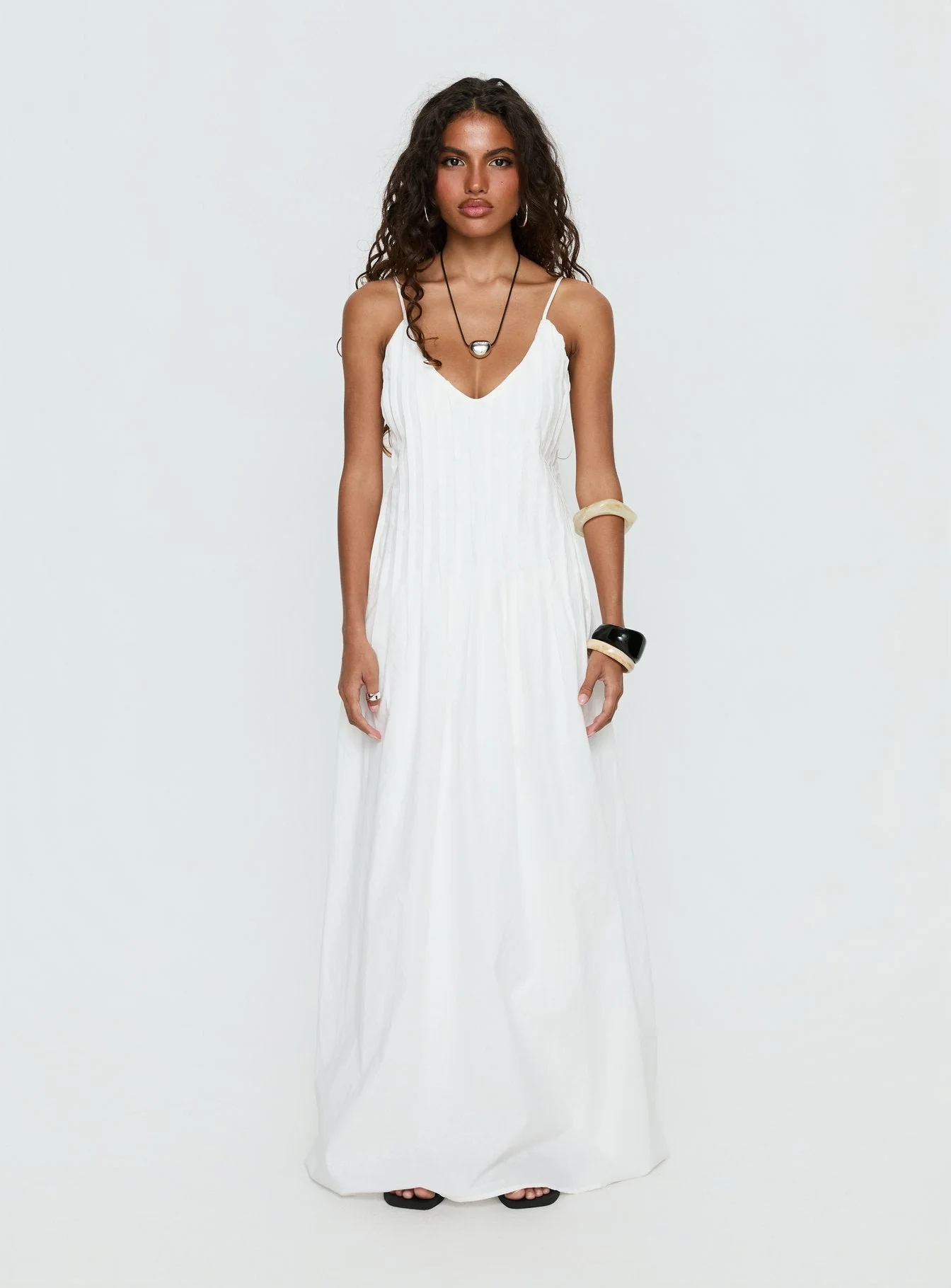 Adriela Pleat Maxi Dress White - Image 7