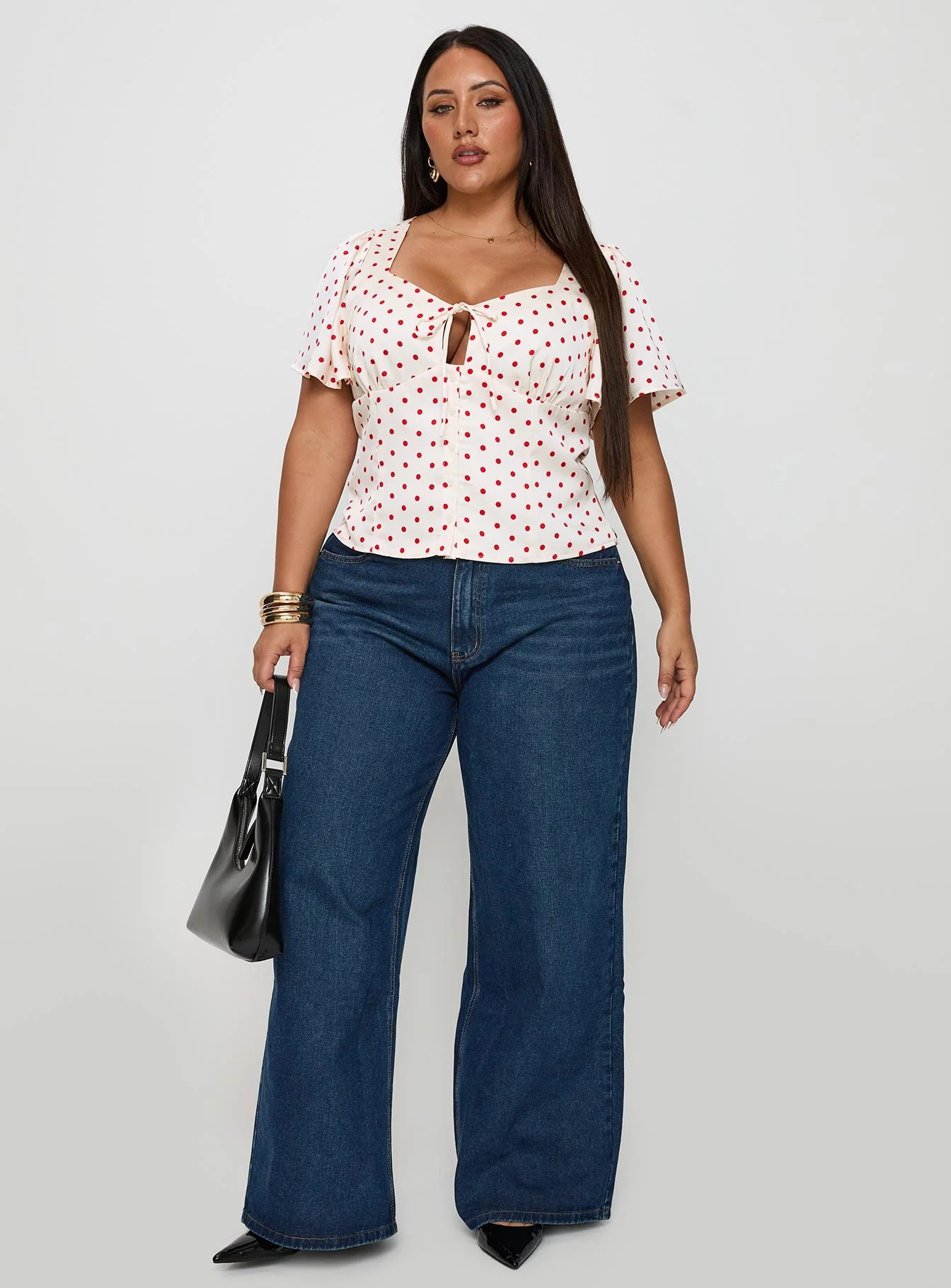 Adrienna Flutter Blouse White / Red Curve - Image 3