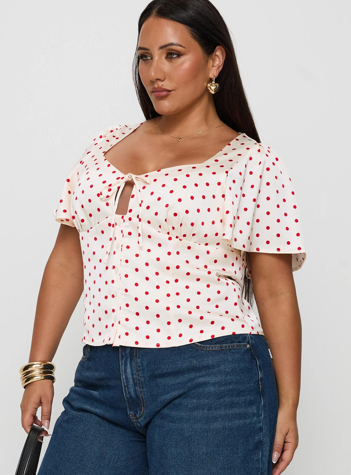 Adrienna Flutter Blouse White / Red Curve - Image 4