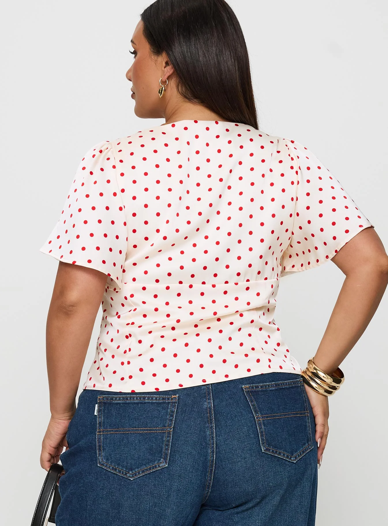 Adrienna Flutter Blouse White / Red Curve - Image 5