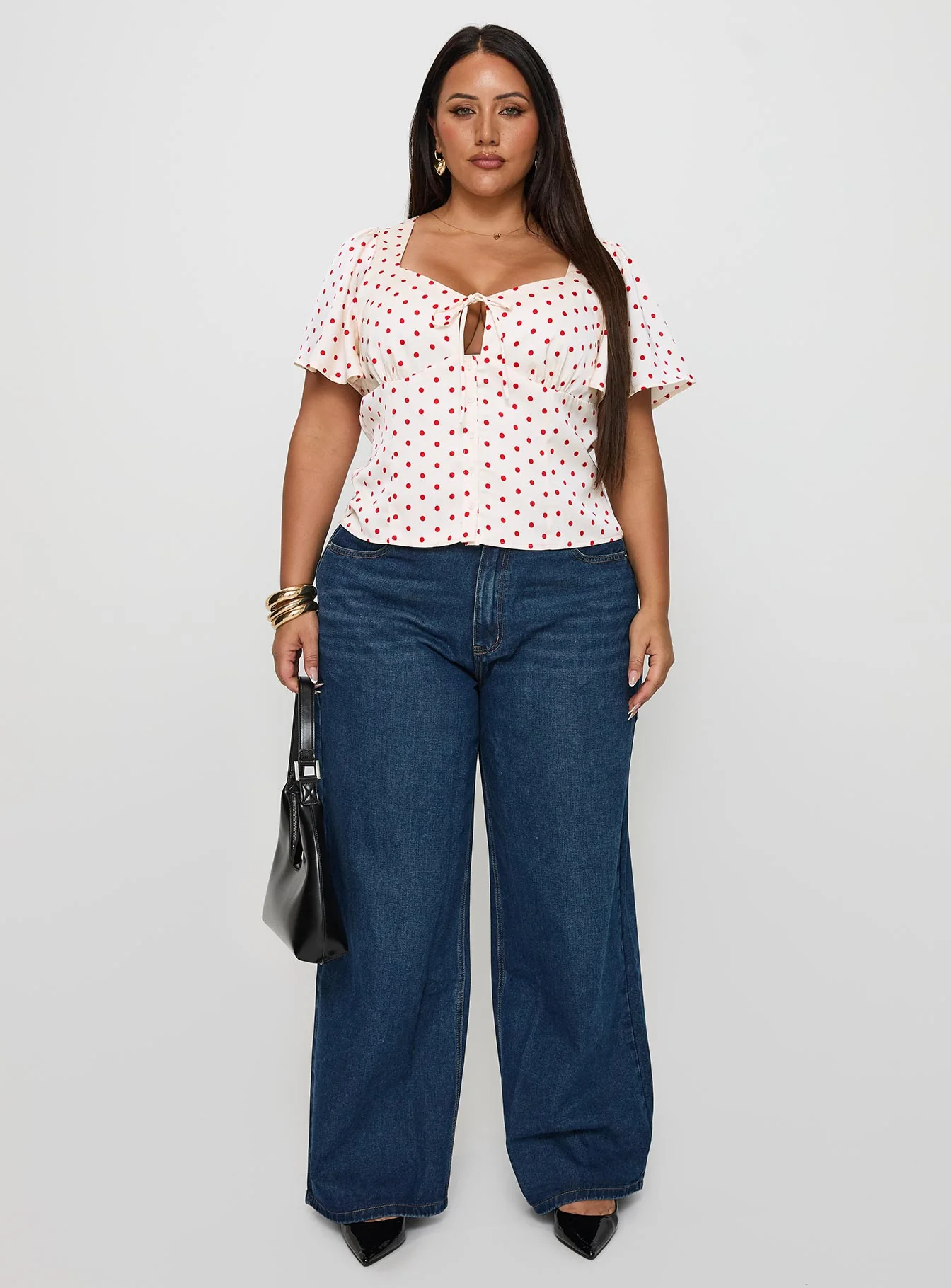 Adrienna Flutter Blouse White / Red Curve - Image 7