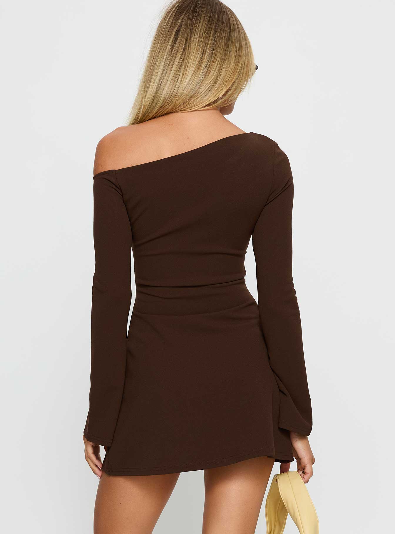 Adrietta Long Sleeve Off Shoulder Mini Dress Brown - Image 5
