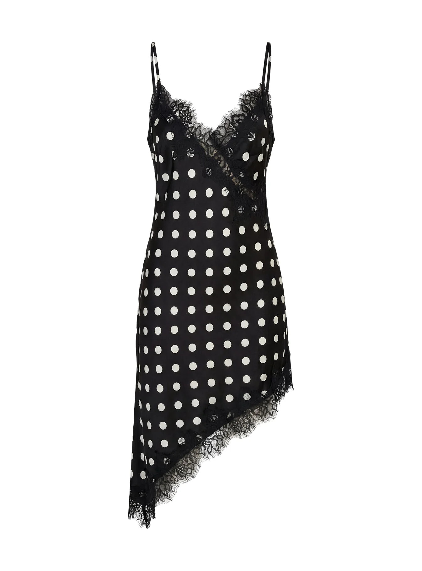 Afterdark Lace Asymmetrical Mini Dress Black Polka Dot - Image 9
