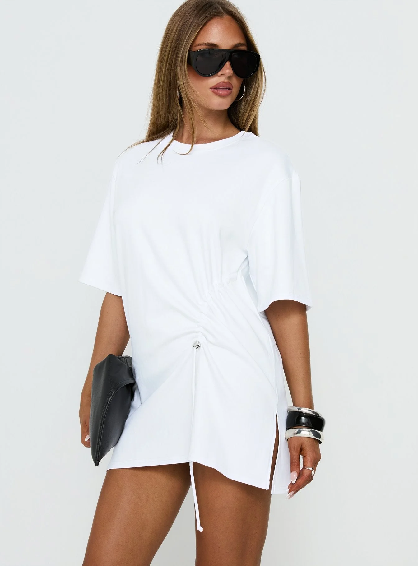 Agnessa Ruched Detail Mini Dress White - Image 4
