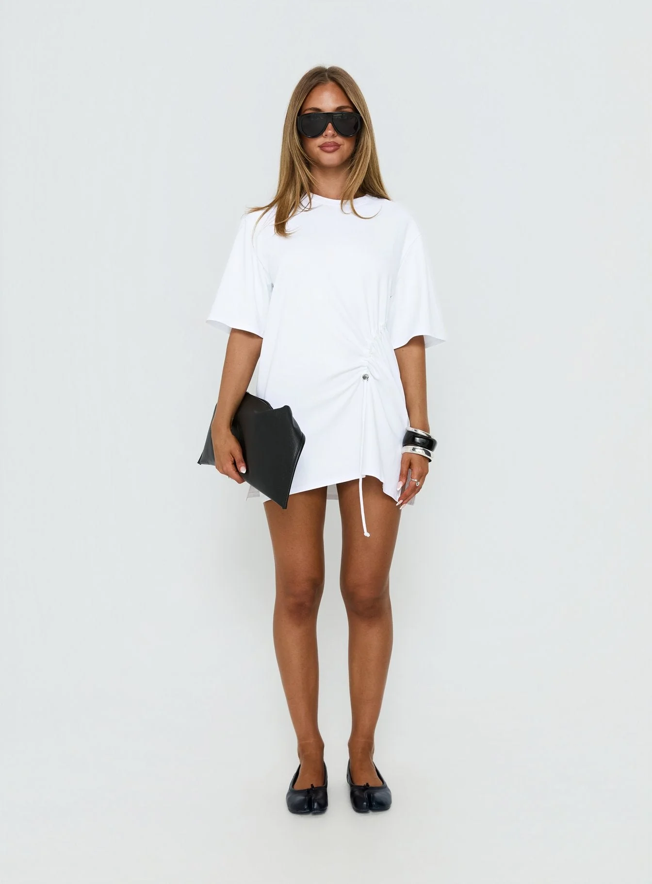 Agnessa Ruched Detail Mini Dress White - Image 7