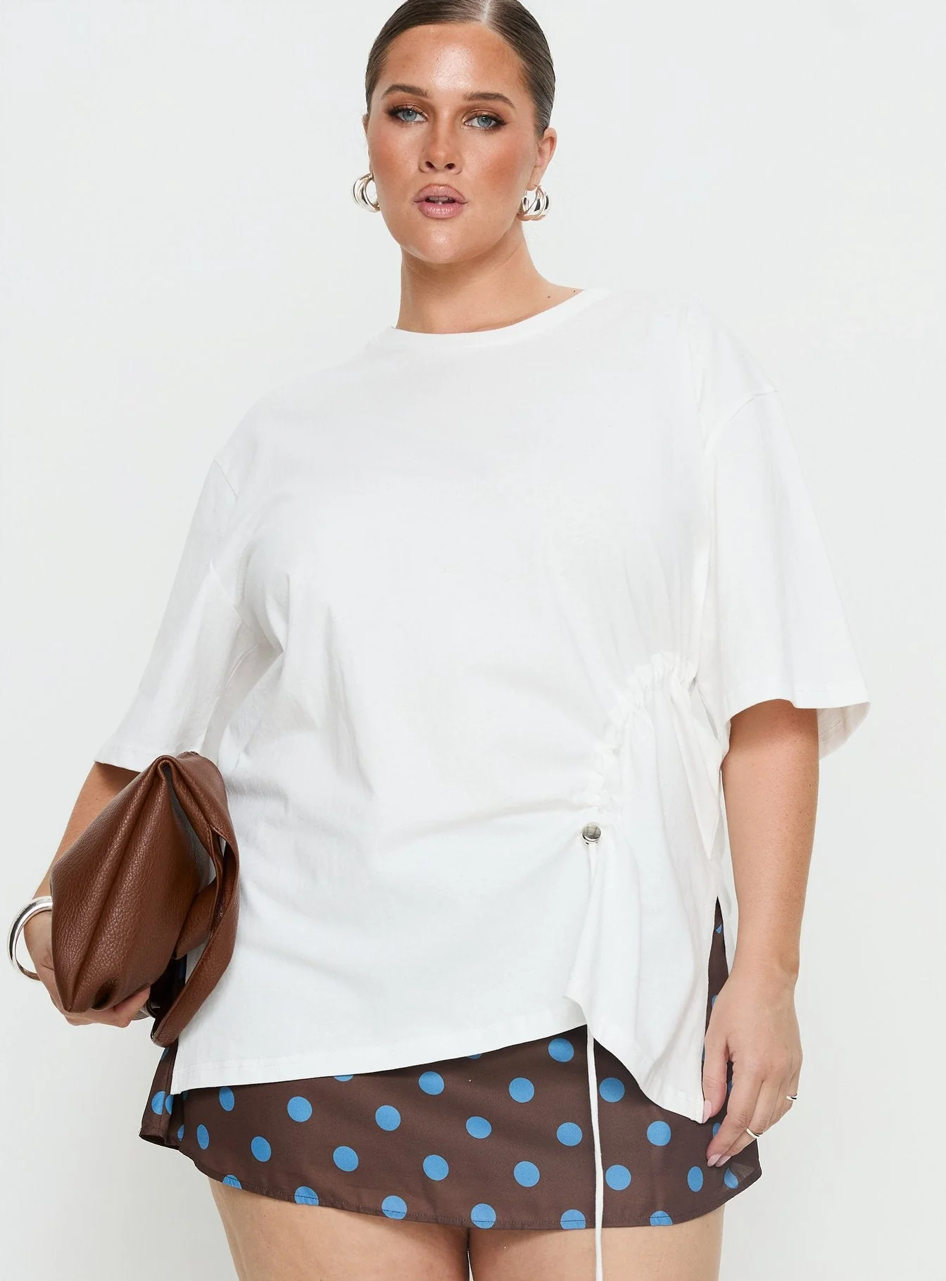 Agnessa Ruched Detail Oversized Tee White Curve - Image 2