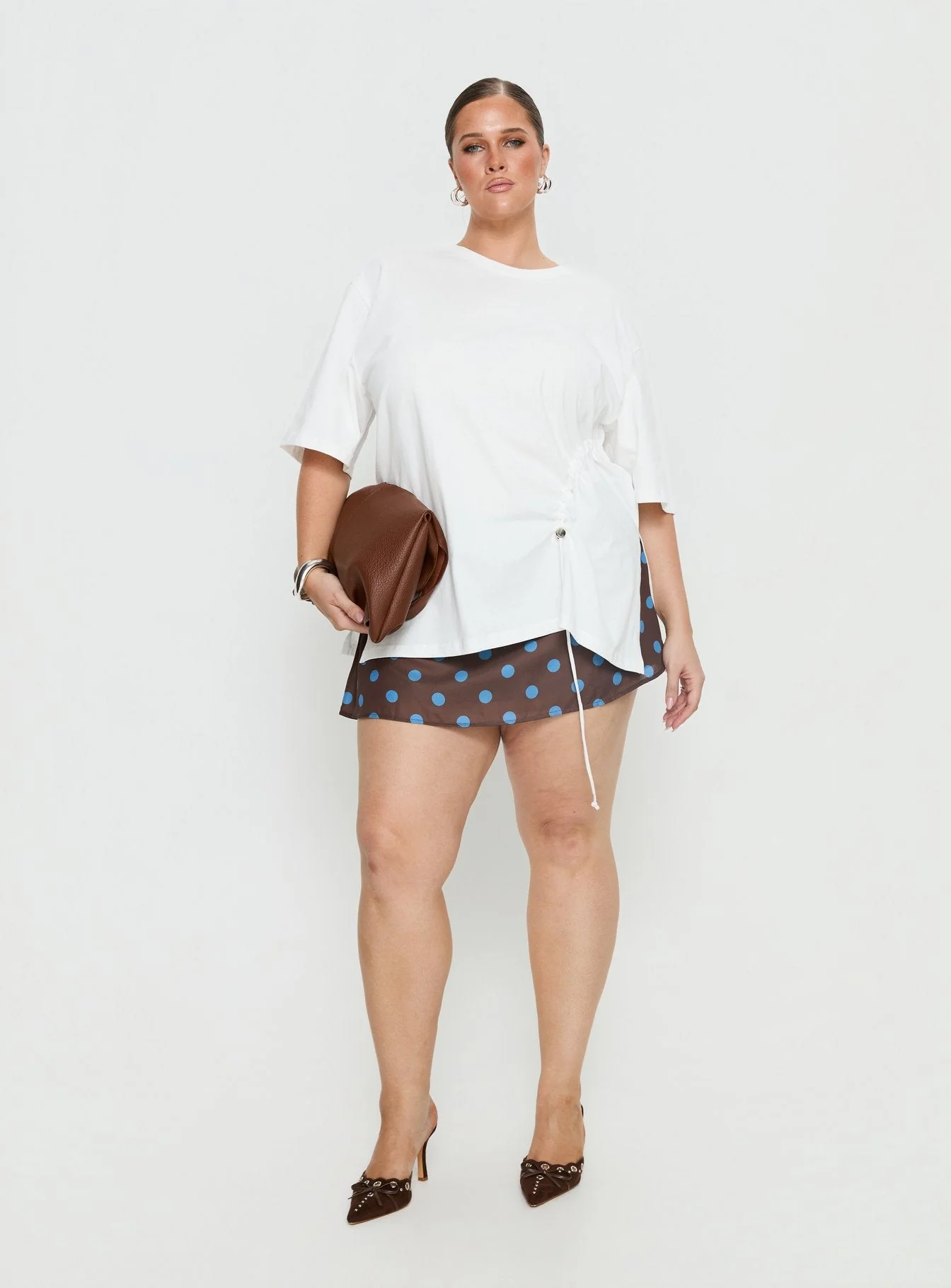 Agnessa Ruched Detail Oversized Tee White Curve - Image 3