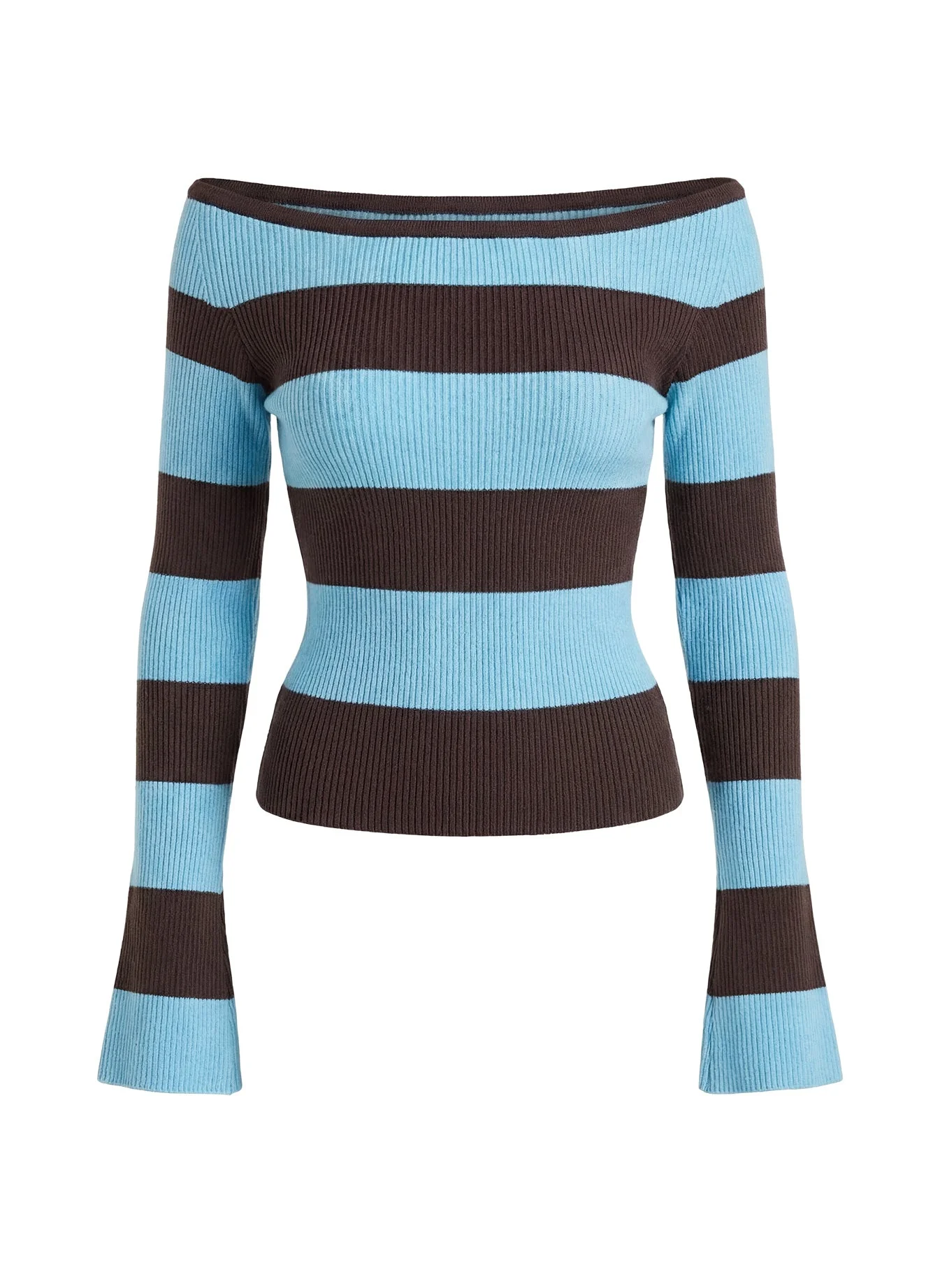 Ahani Off Shoulder Knit Top Blue / Brown - Image 10
