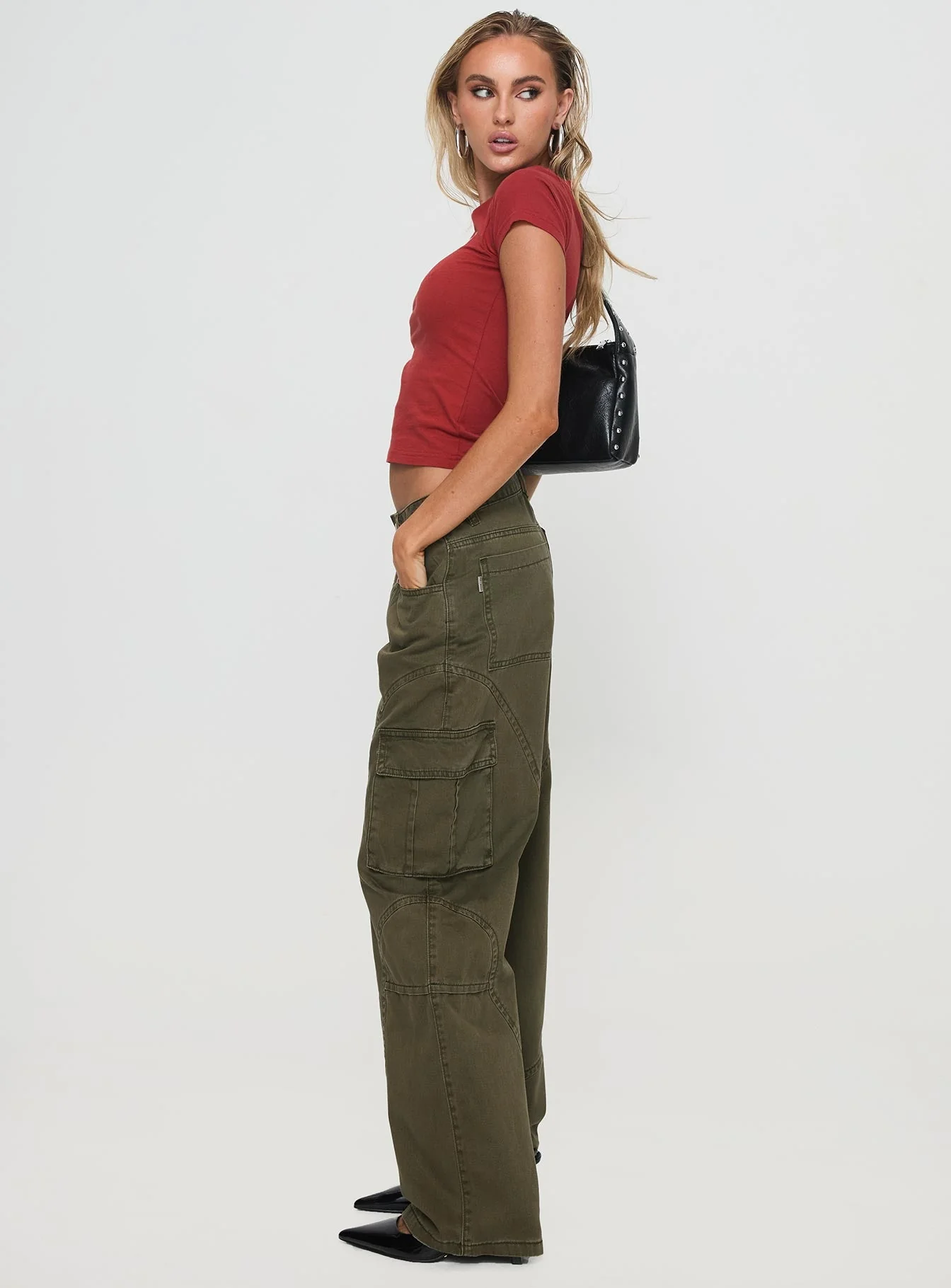 Ahstin Mid Rise Straight Leg Cargo Jeans Green - Image 4