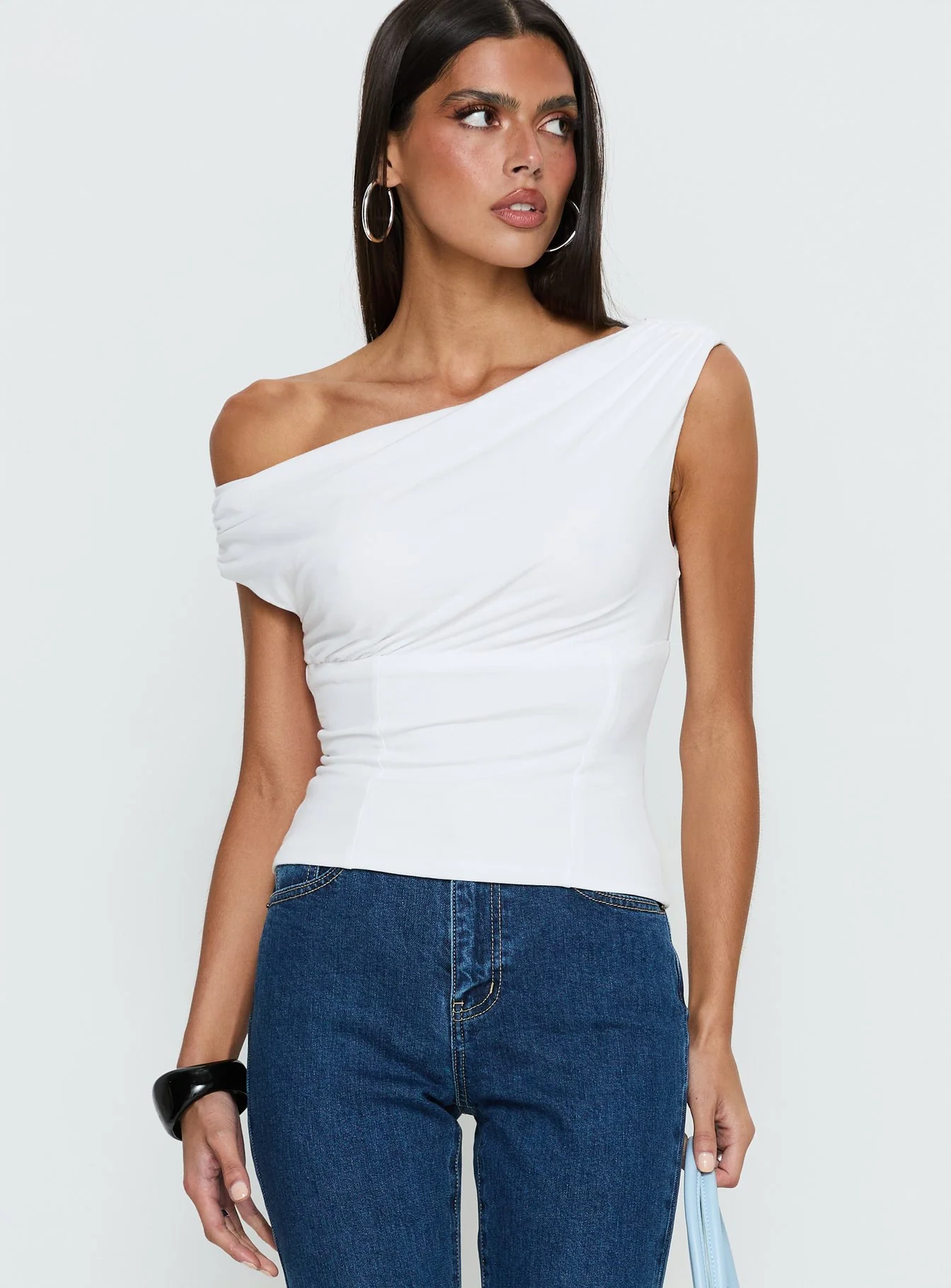 Aidyn Gathered One Shoulder Top White - Image 2