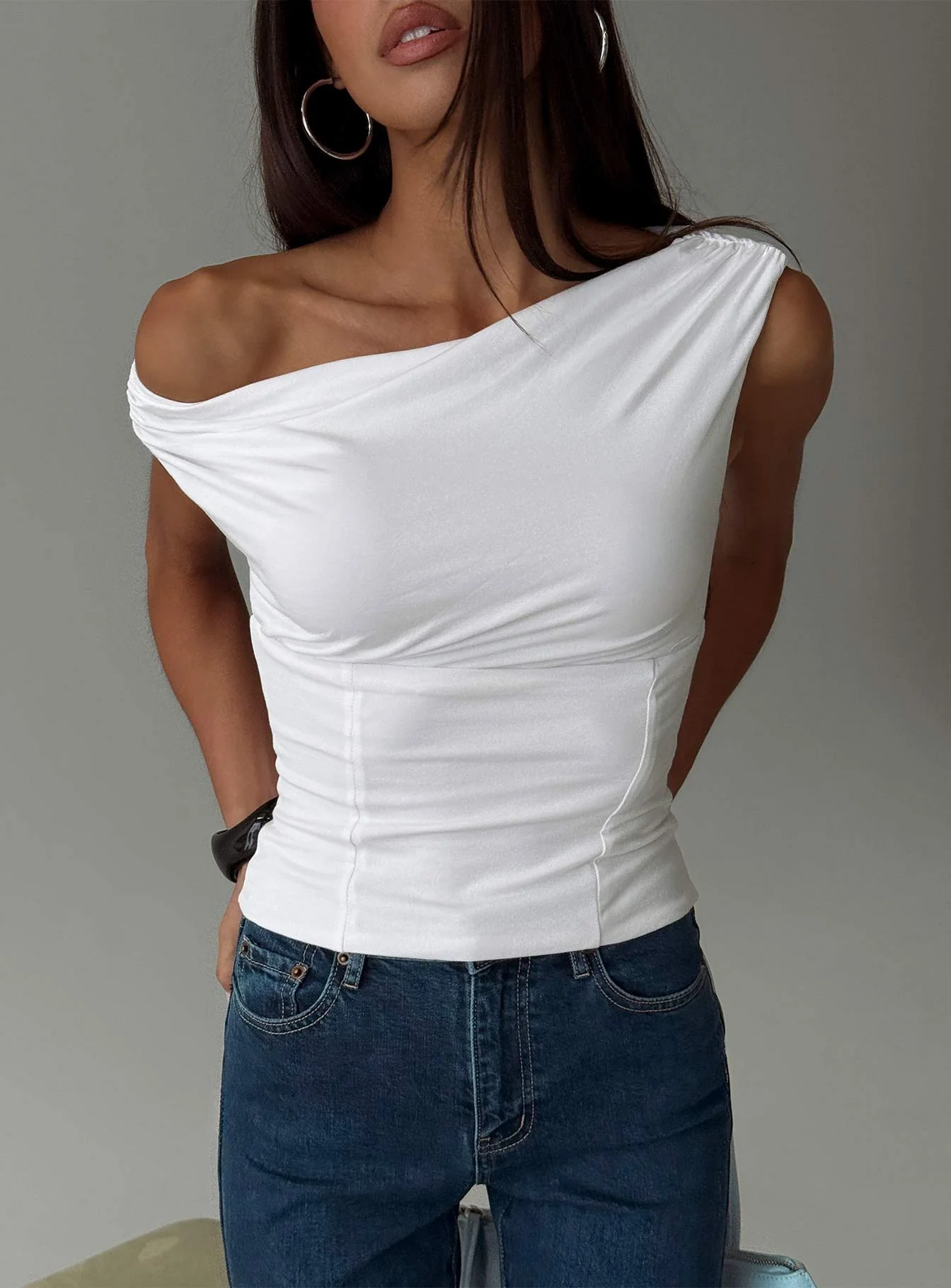 Aidyn Gathered One Shoulder Top White - Image 8