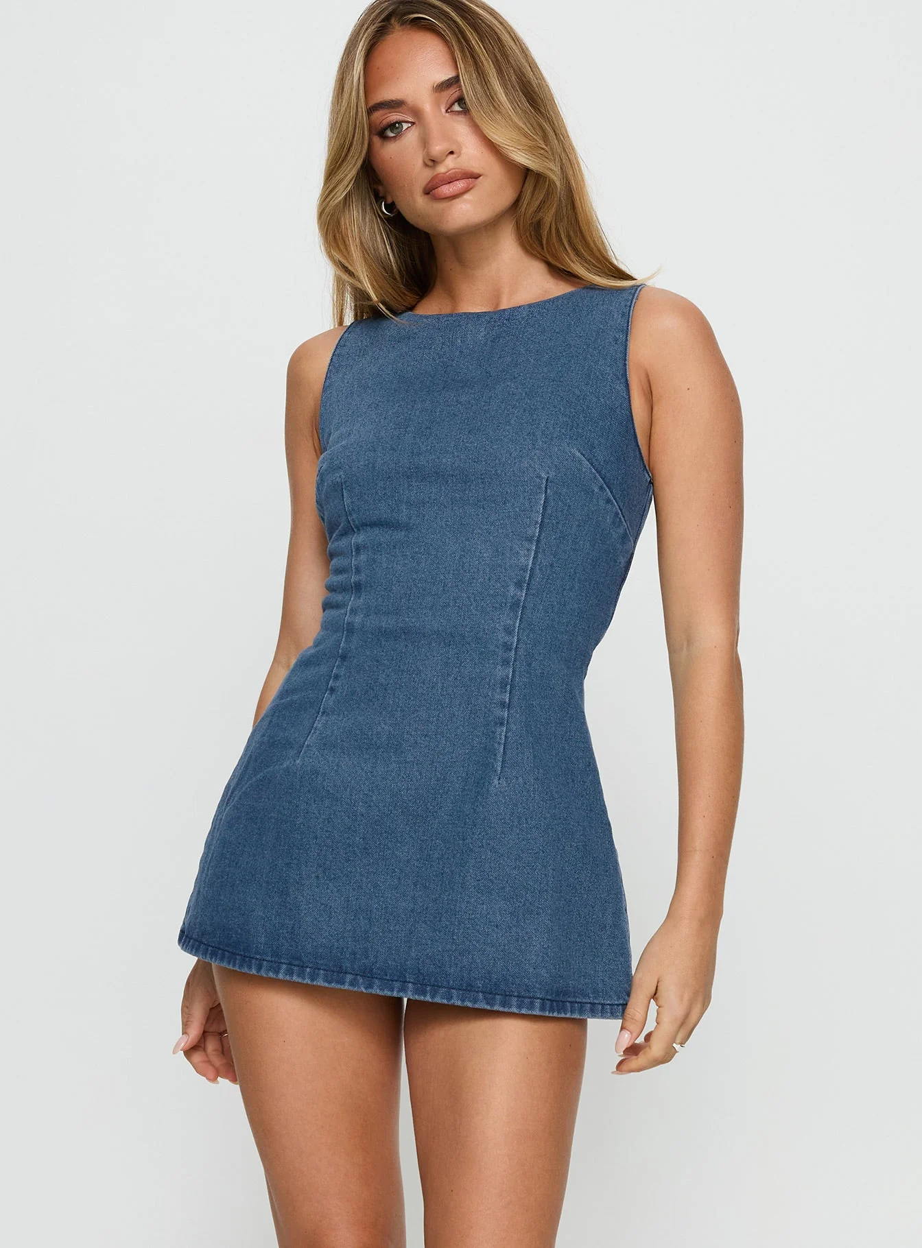 Ainsleigh Shift Denim Playsuit Mid Blue Wash - Image 2