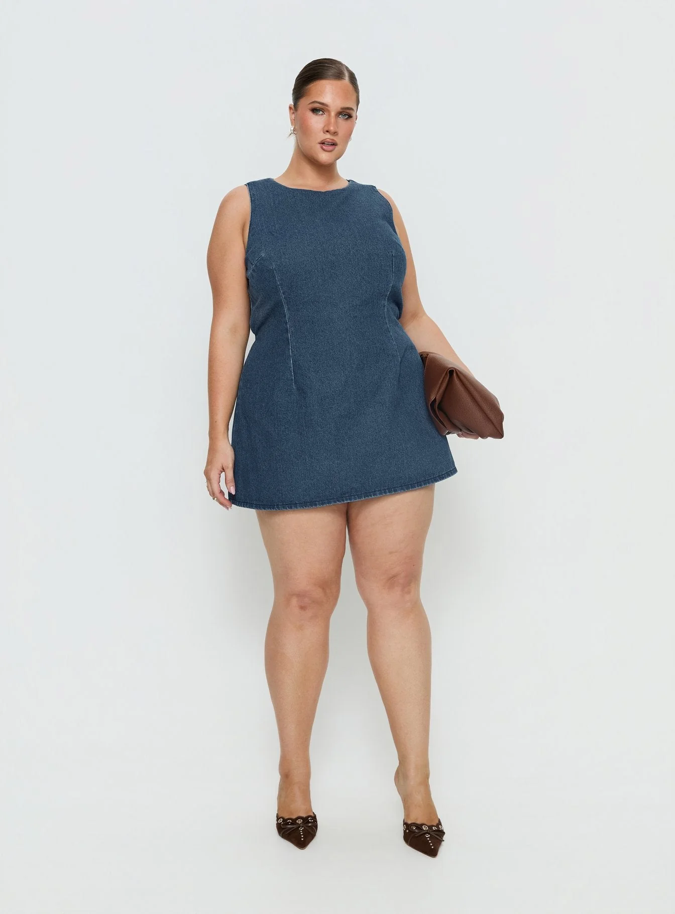 Ainsleigh Shift Denim Playsuit Mid Blue Wash Curve - Image 3