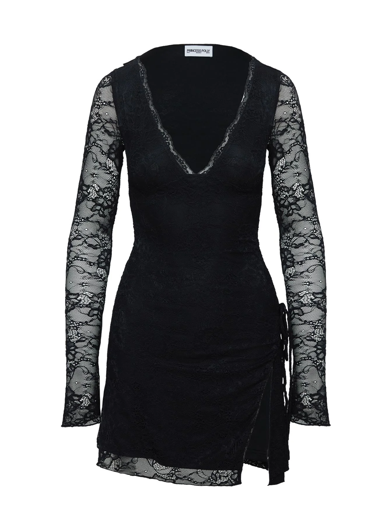 Airabella Long Sleeve Lace Mini Dress Black - Image 5