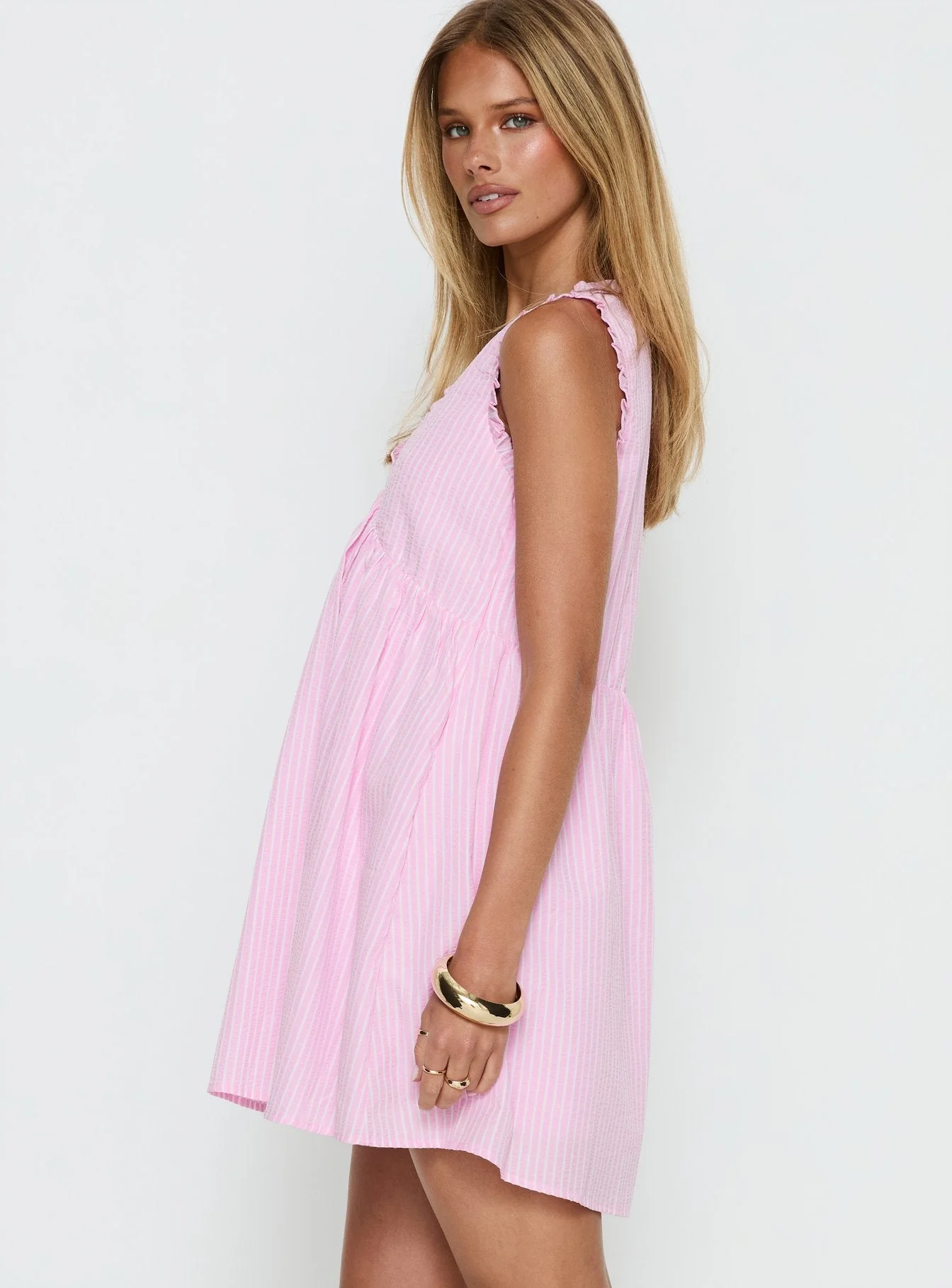 Akacia Babydoll Mini Dress Pink Stripe - Image 3