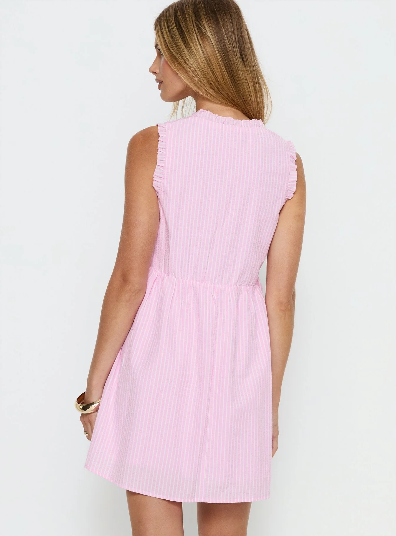 Akacia Babydoll Mini Dress Pink Stripe - Image 4