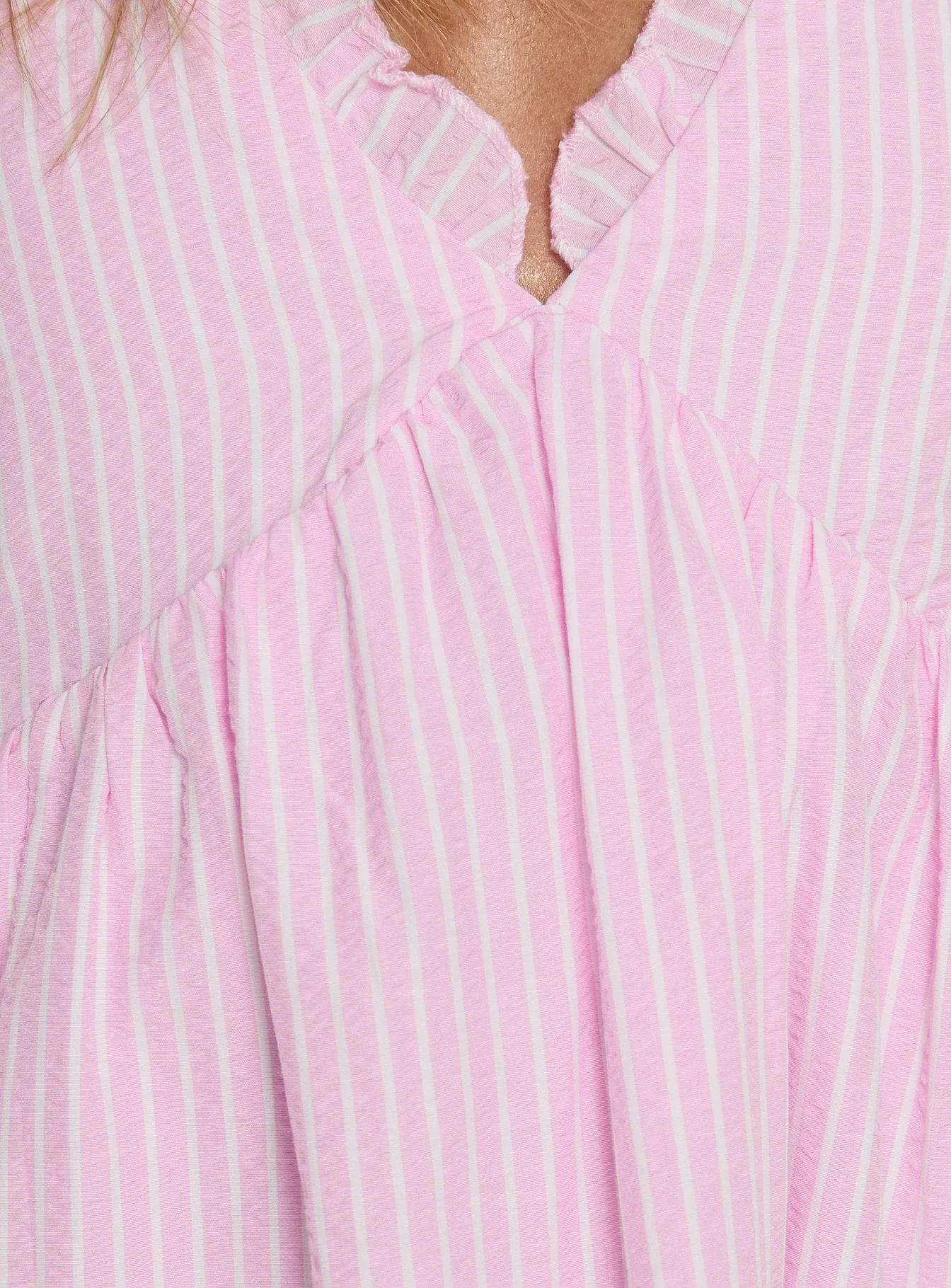 Akacia Babydoll Mini Dress Pink Stripe - Image 5