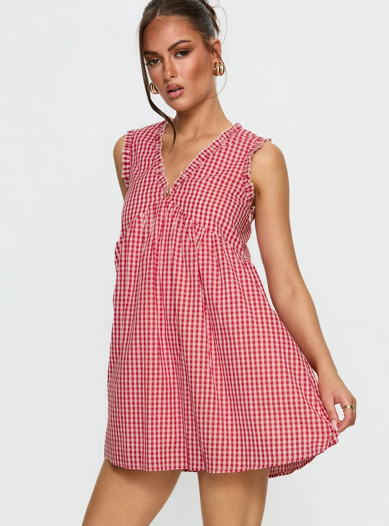 Akacia Babydoll Mini Dress Red Gingham - Image 3