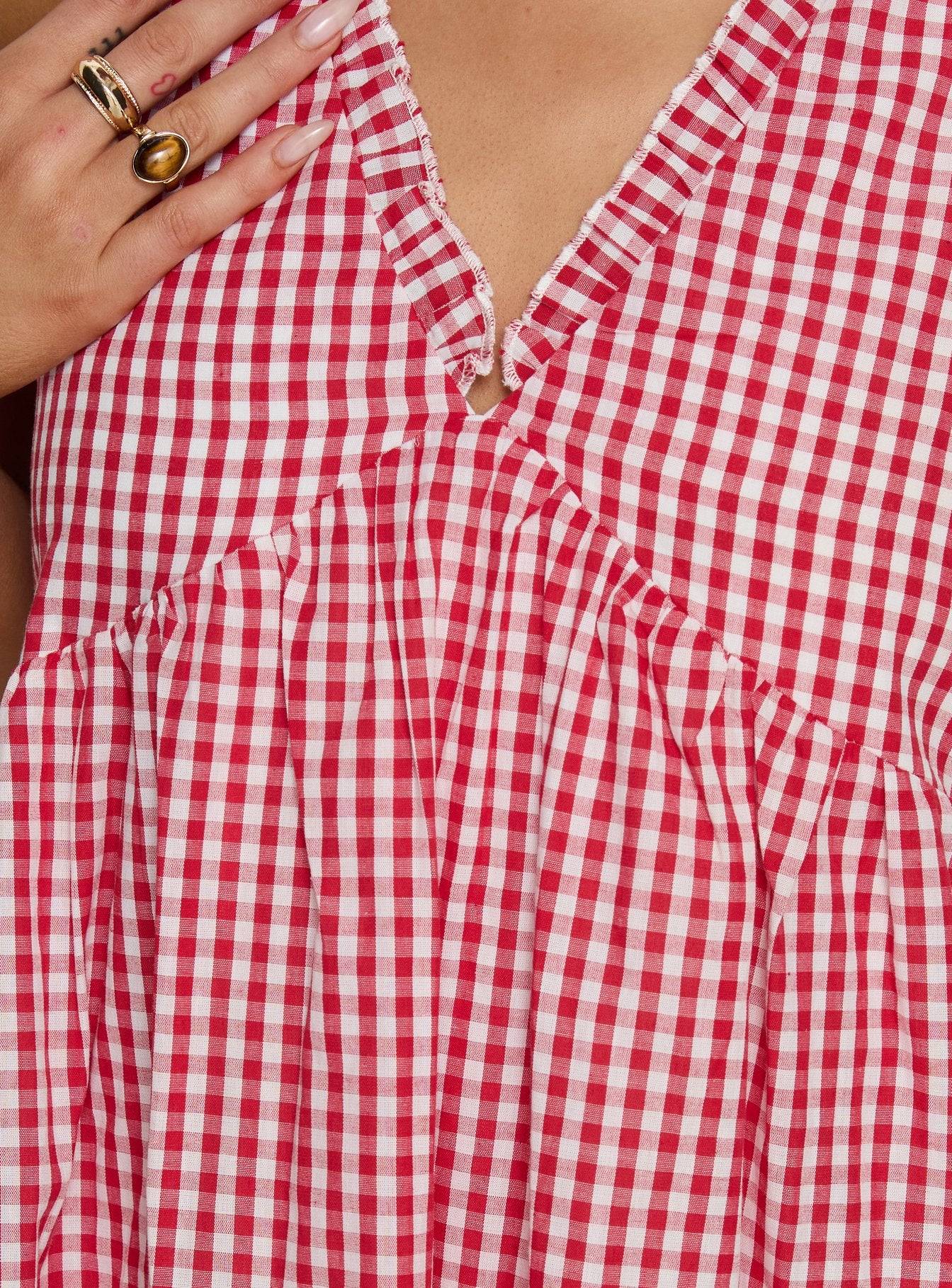 Akacia Babydoll Mini Dress Red Gingham - Image 5
